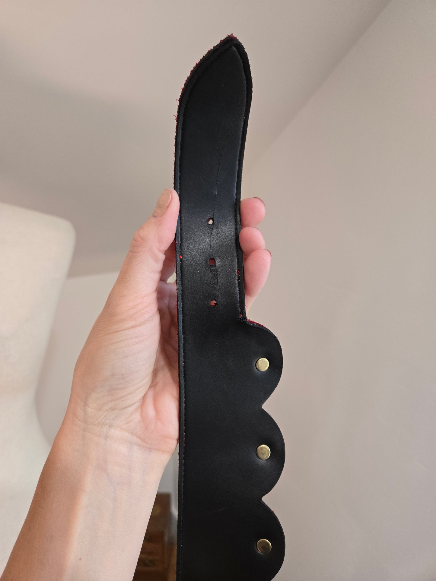 Vintage Genuine Red Suede Leather Belt with Gold Studs - W30-32"