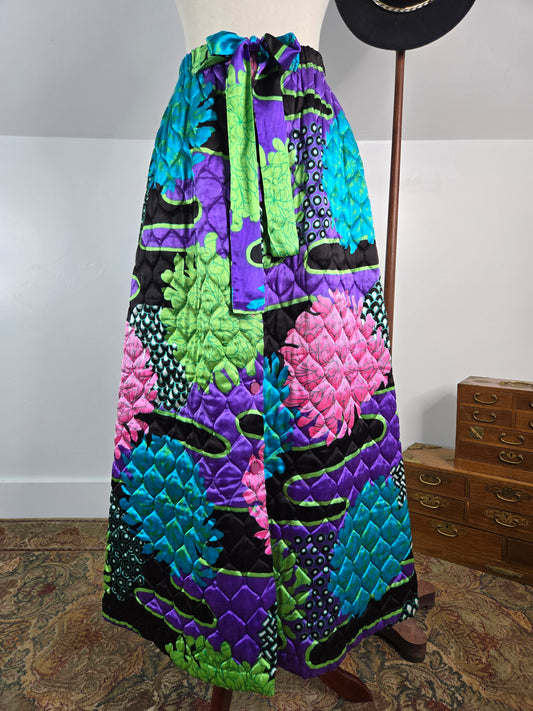 Penney's Loungewear Vintage 70s Dayglo Quilted Skirt - S/M/L