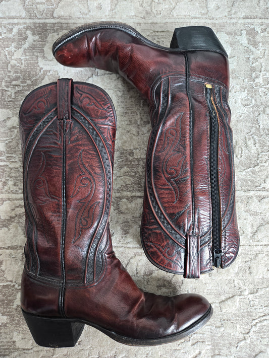 Lucchese San Antonio Black Cherry Leather Western Boots - Size 9 (womens)