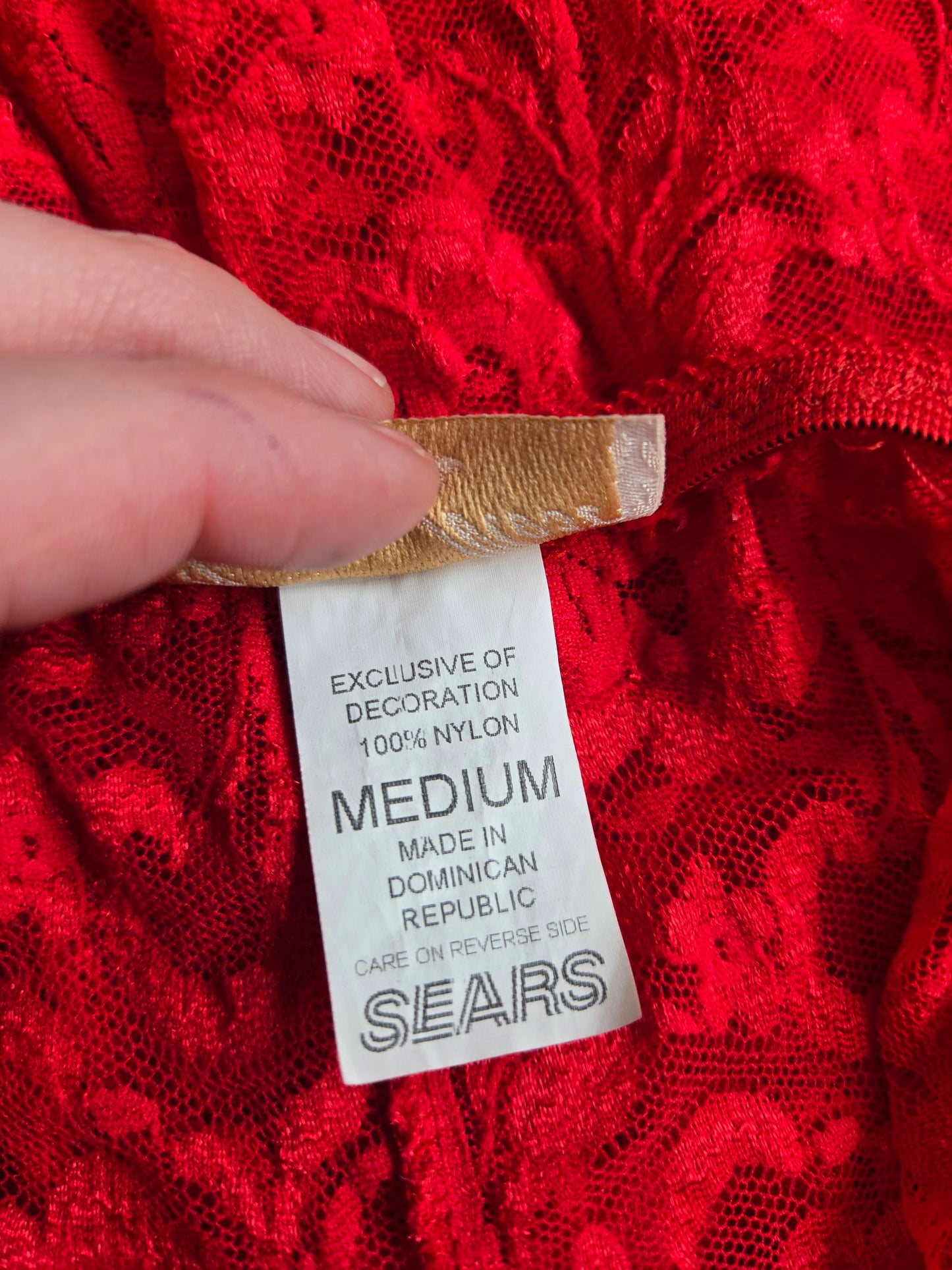 Inner Most Vintage Red Lace Shear Dress with Boning in Bust - medium