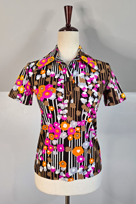 Vintage Psychedelic Print Nylon Top Made in Brazil - XS/S