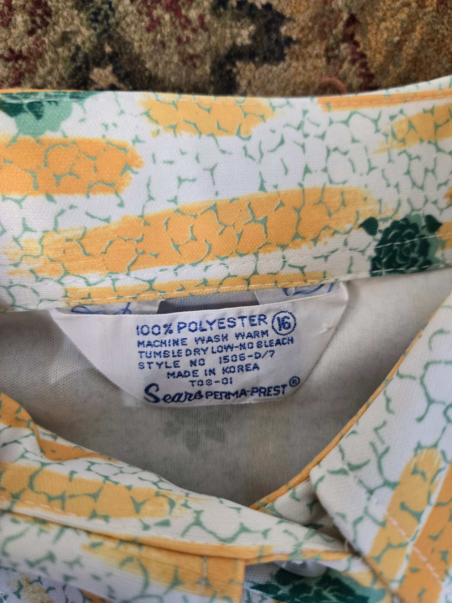 Sears Vintage 70s Nylon Floral Print Shirt - large