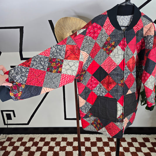 Hand Quilted Patchwork Full Zip Jacket - XL