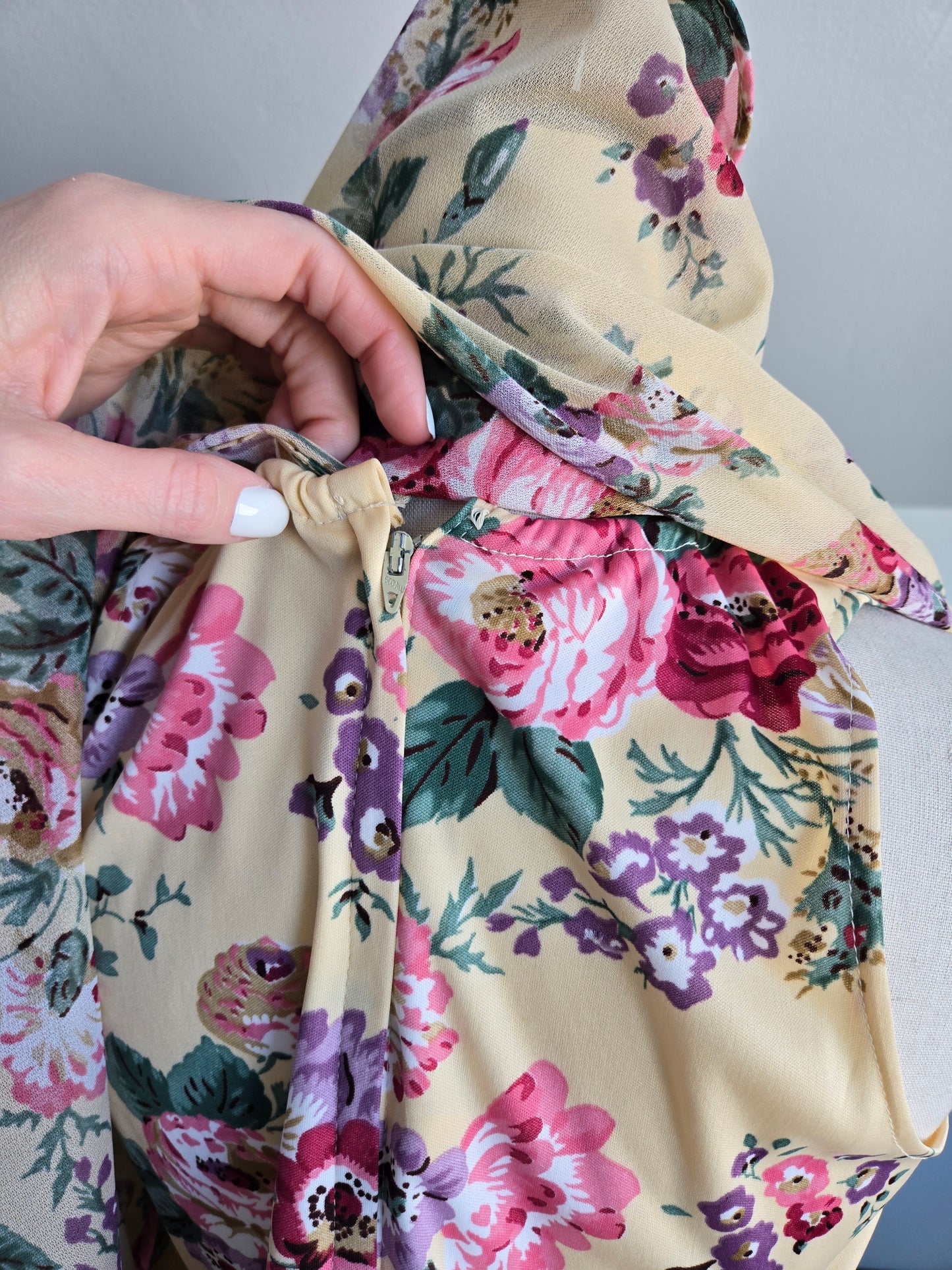 Vintage 70s Whimsical Floral Dress with Cape - S/M/L