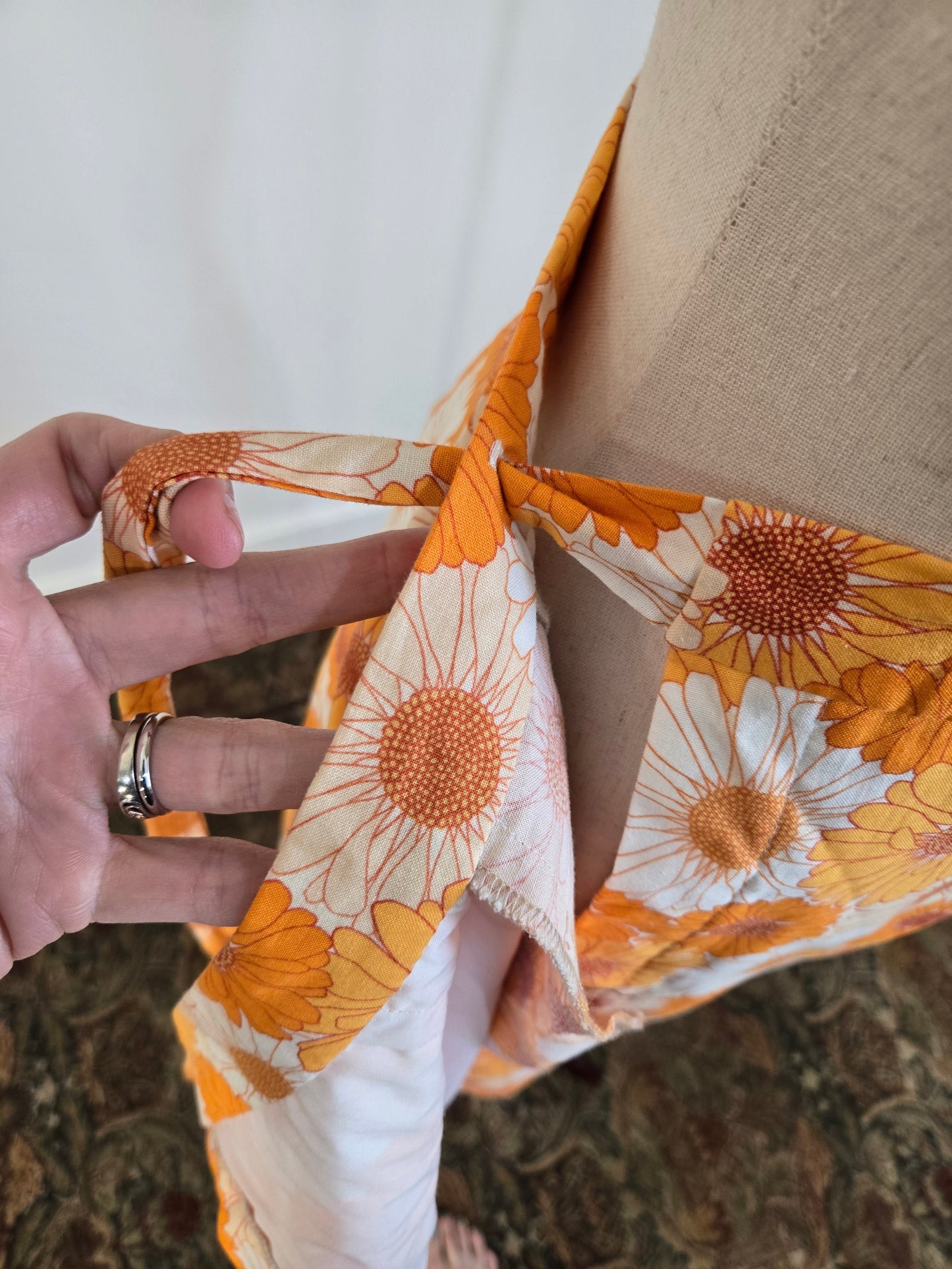 Vintage Orange Cotton Flower Power Wrap Skirt - S/M