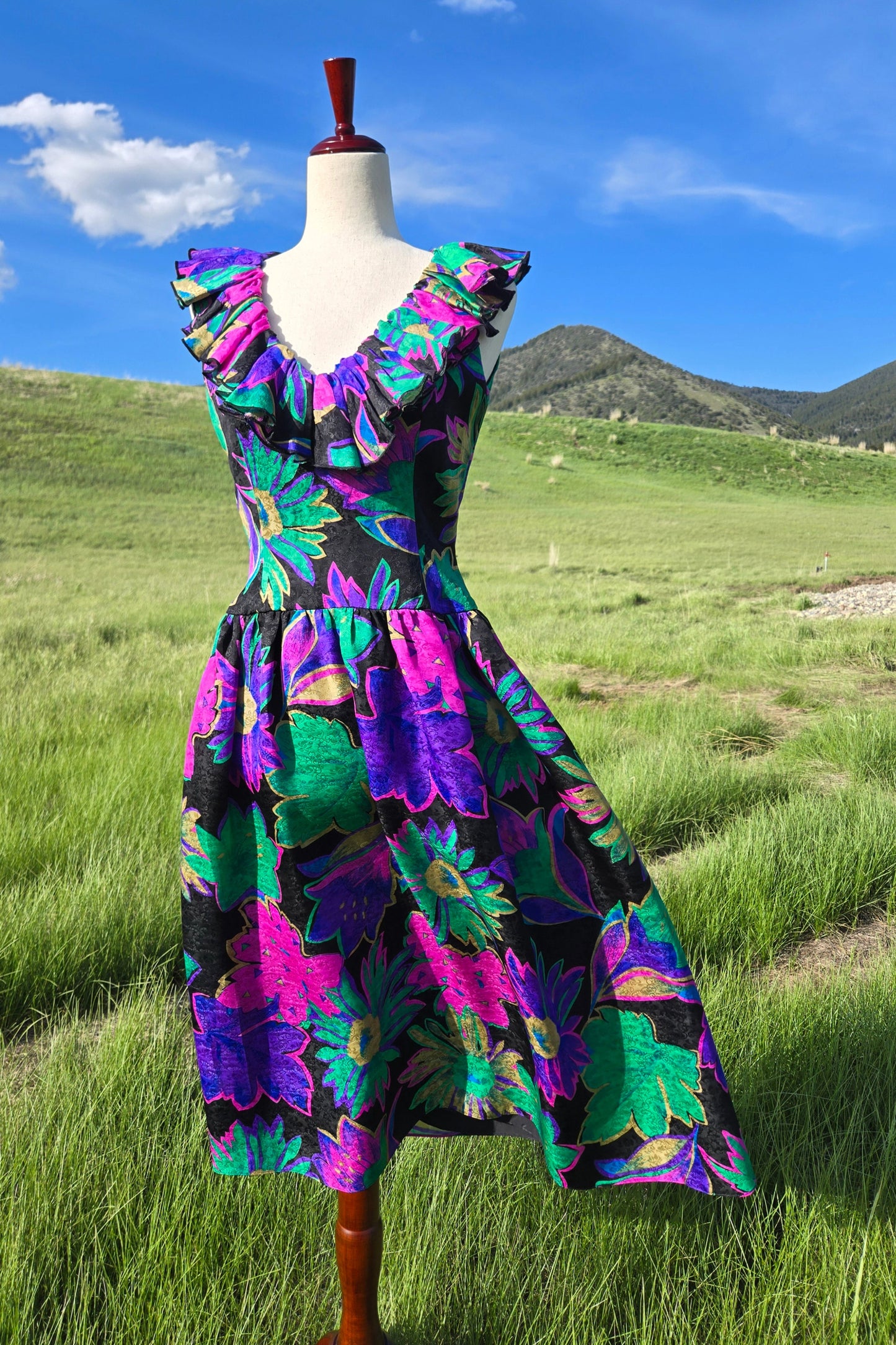 Morton Myles Vintage 1980s Silk Floral Dress - Small