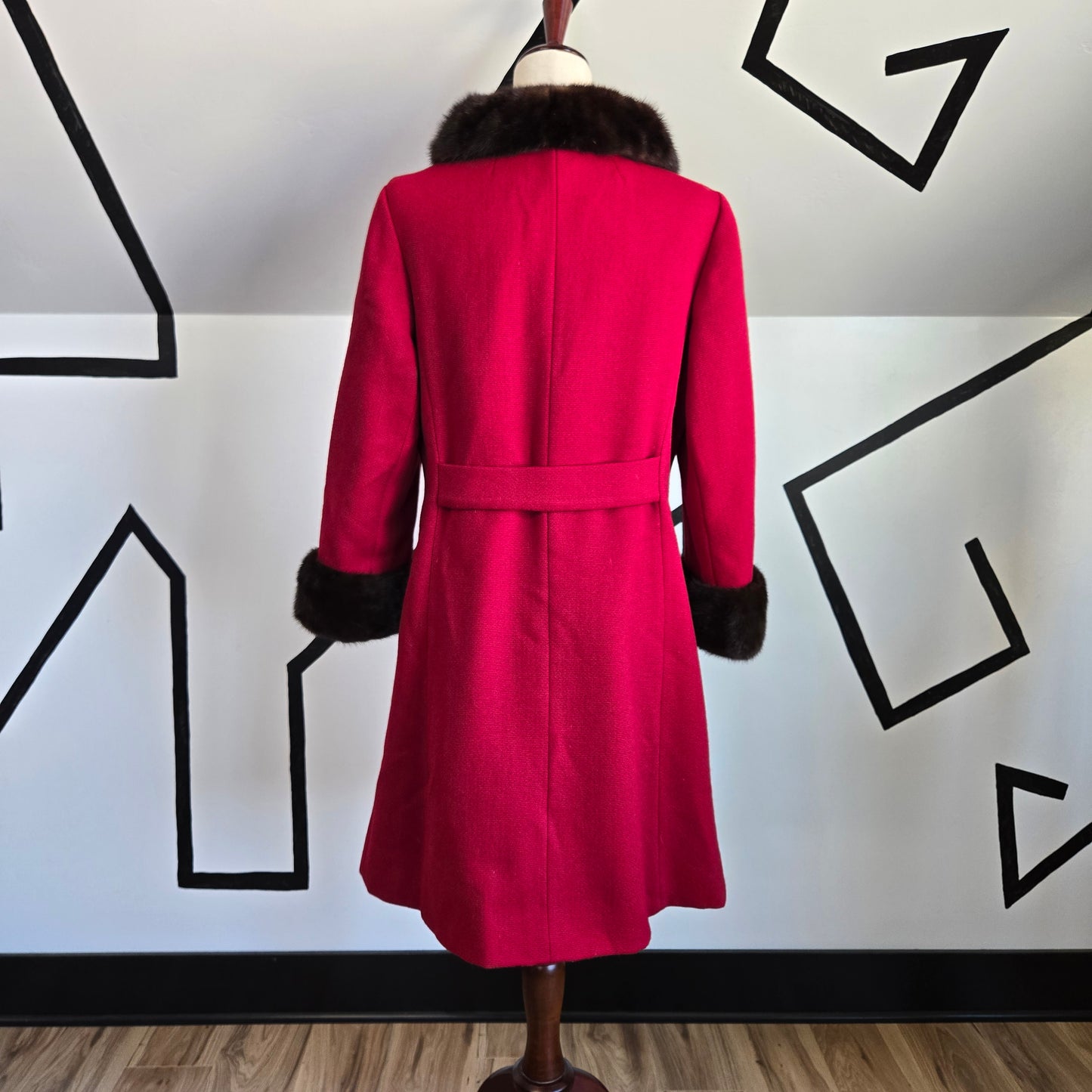 Holly Gab 1960s Red Australian Worsted Wool and Mink Fur Swing Coat - Medium