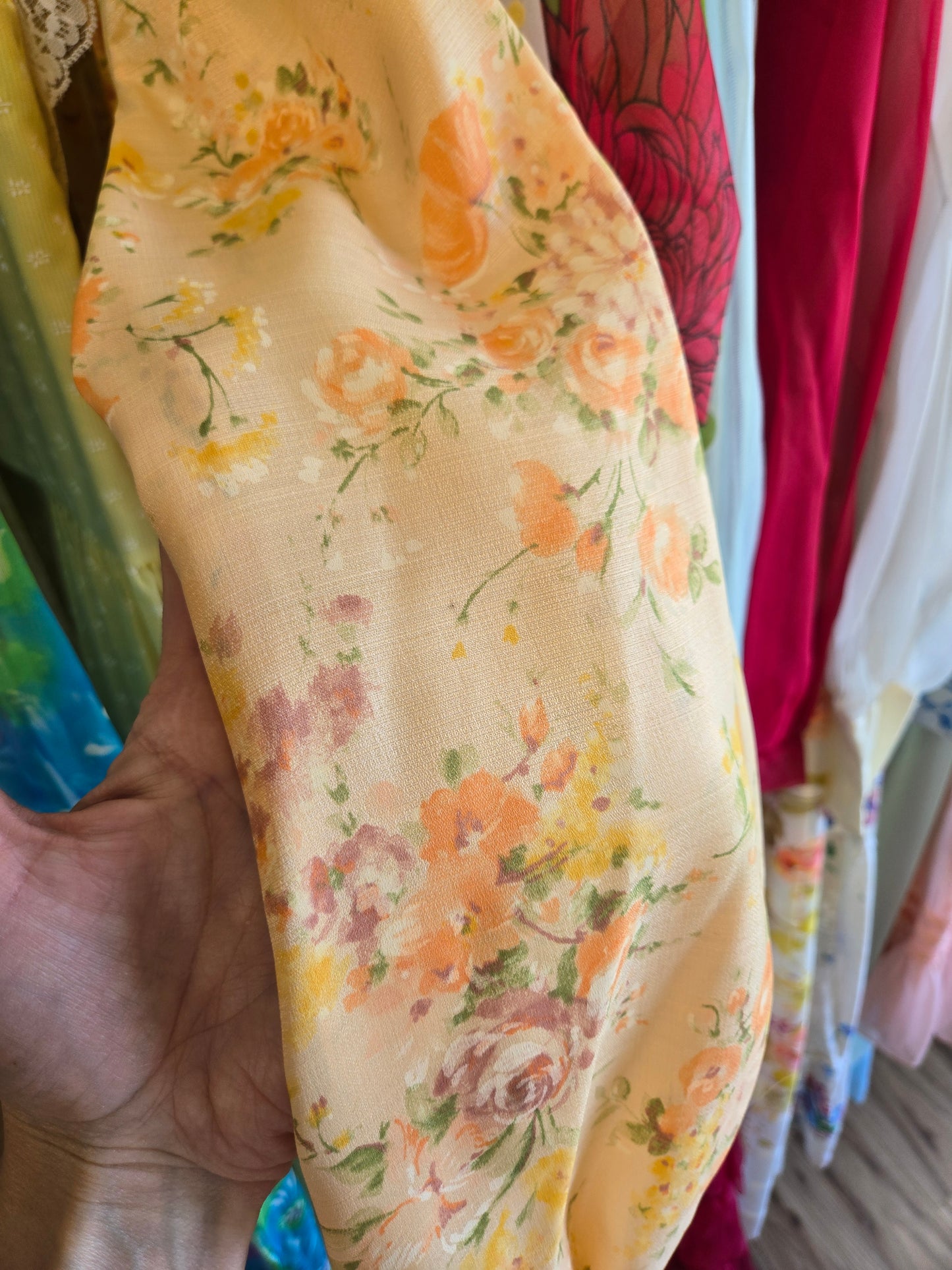 1970s Vintage Peach Floral Maxi Dress - medium