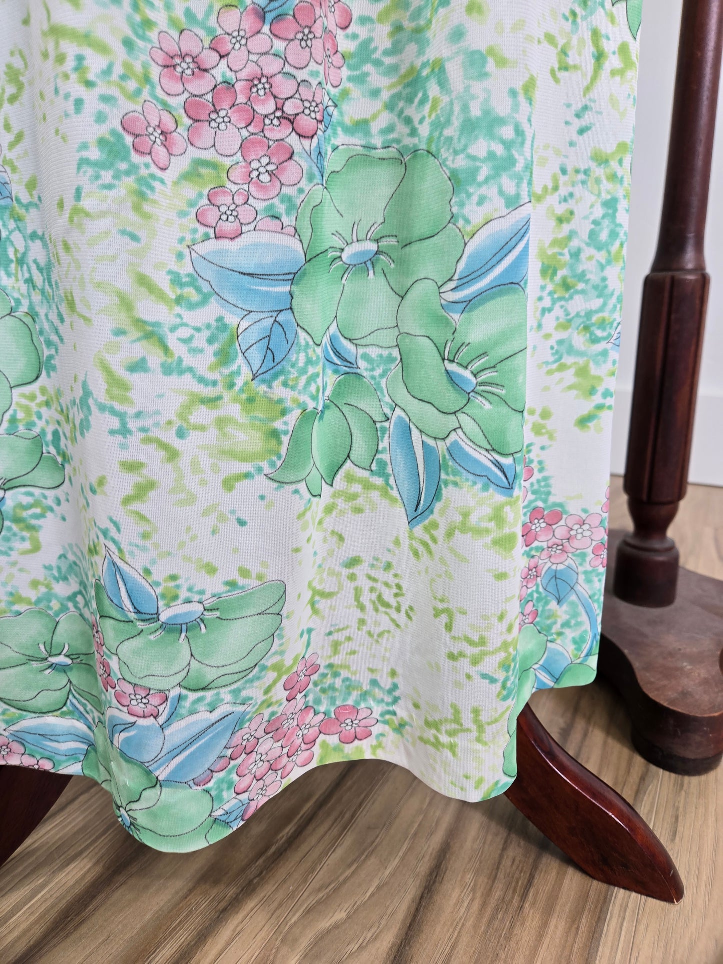 Vintage Mint Green Floral Gypsy Sleeve Dress - Small