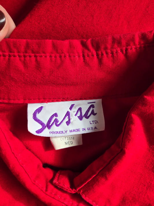 Sas'sa Vintage Red Western Dress with Silver Concho Details - S/M