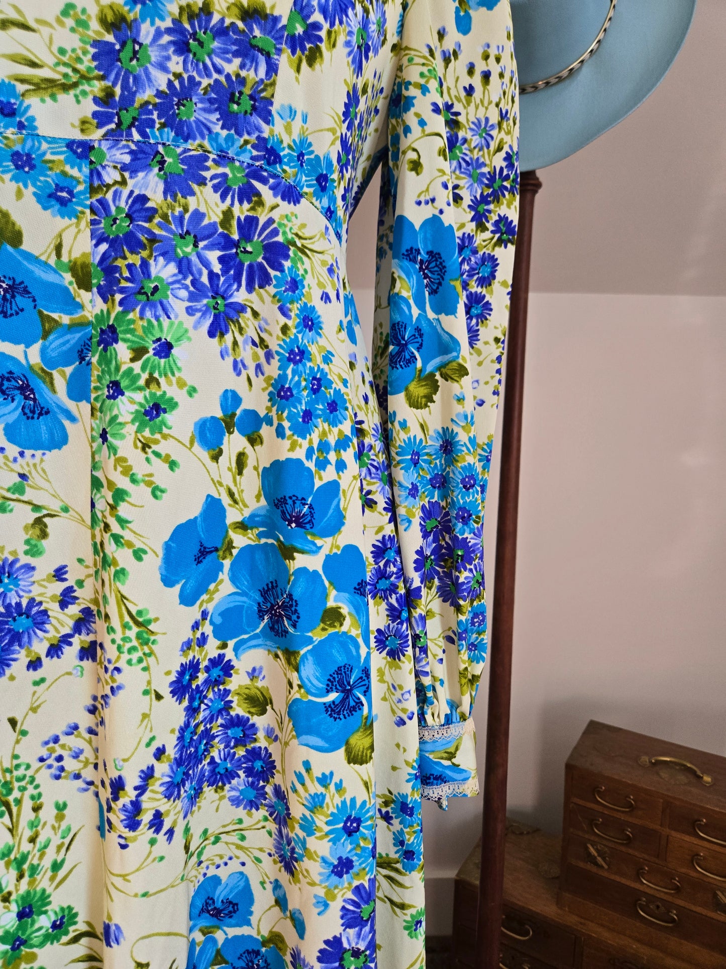 Vintage 70s Flower Power Nylon Maxi Dress - medium