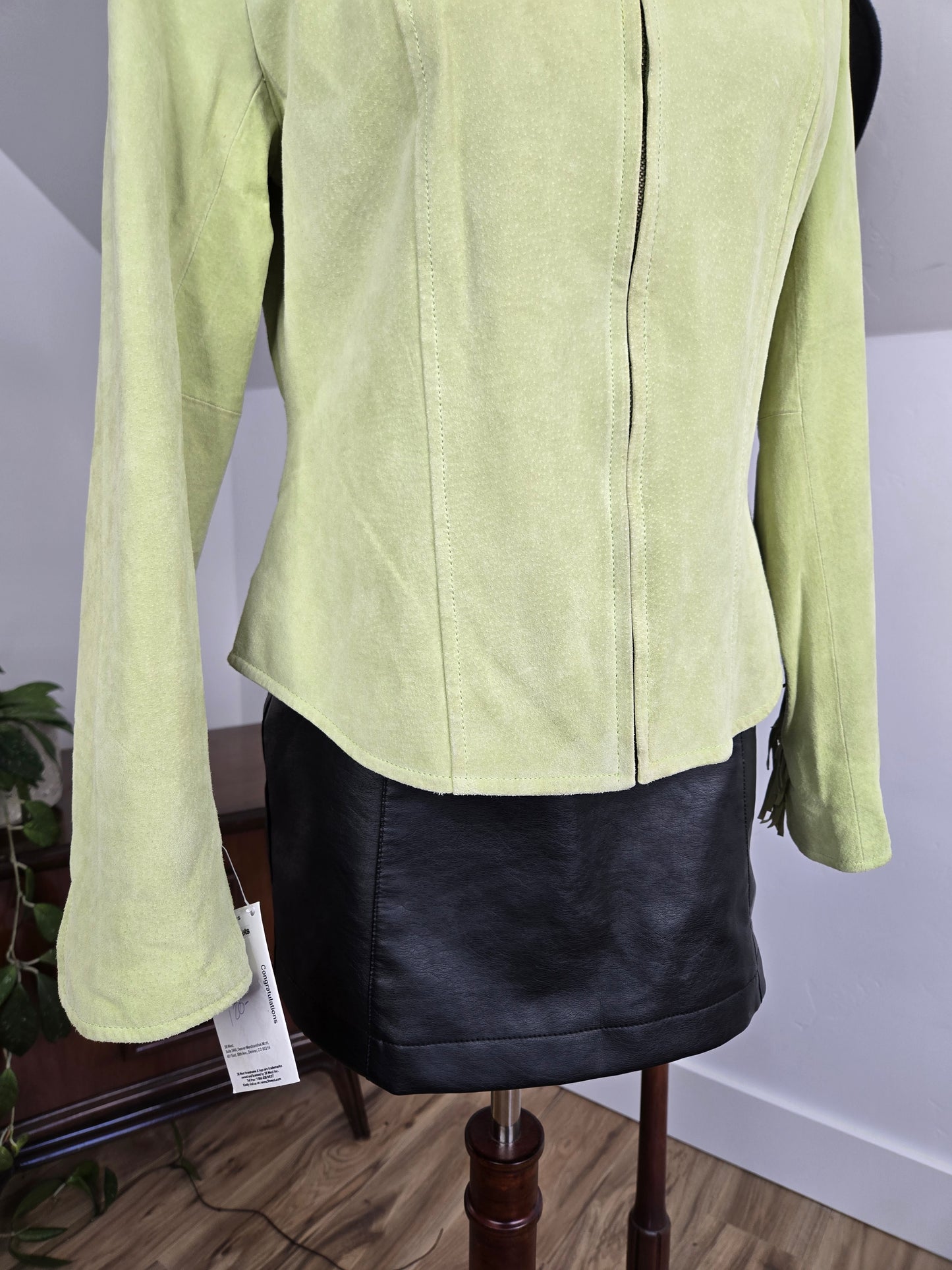Deadstock Lime Green Suede Leather Fringe Jacket - Meidum