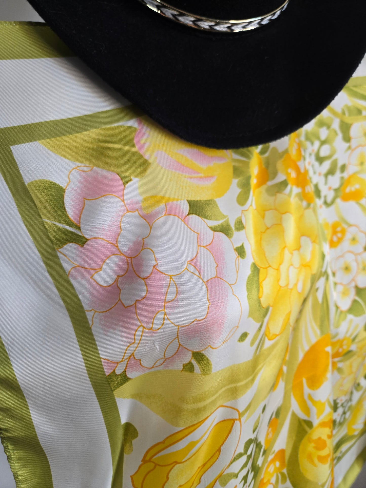 Vintage Avon Bright Yellow Floral Scarf Artist Signed