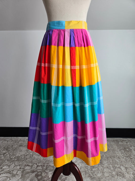 Century Boston Vintage 60s Rainbow Cotton Plaid Skirt - W26"