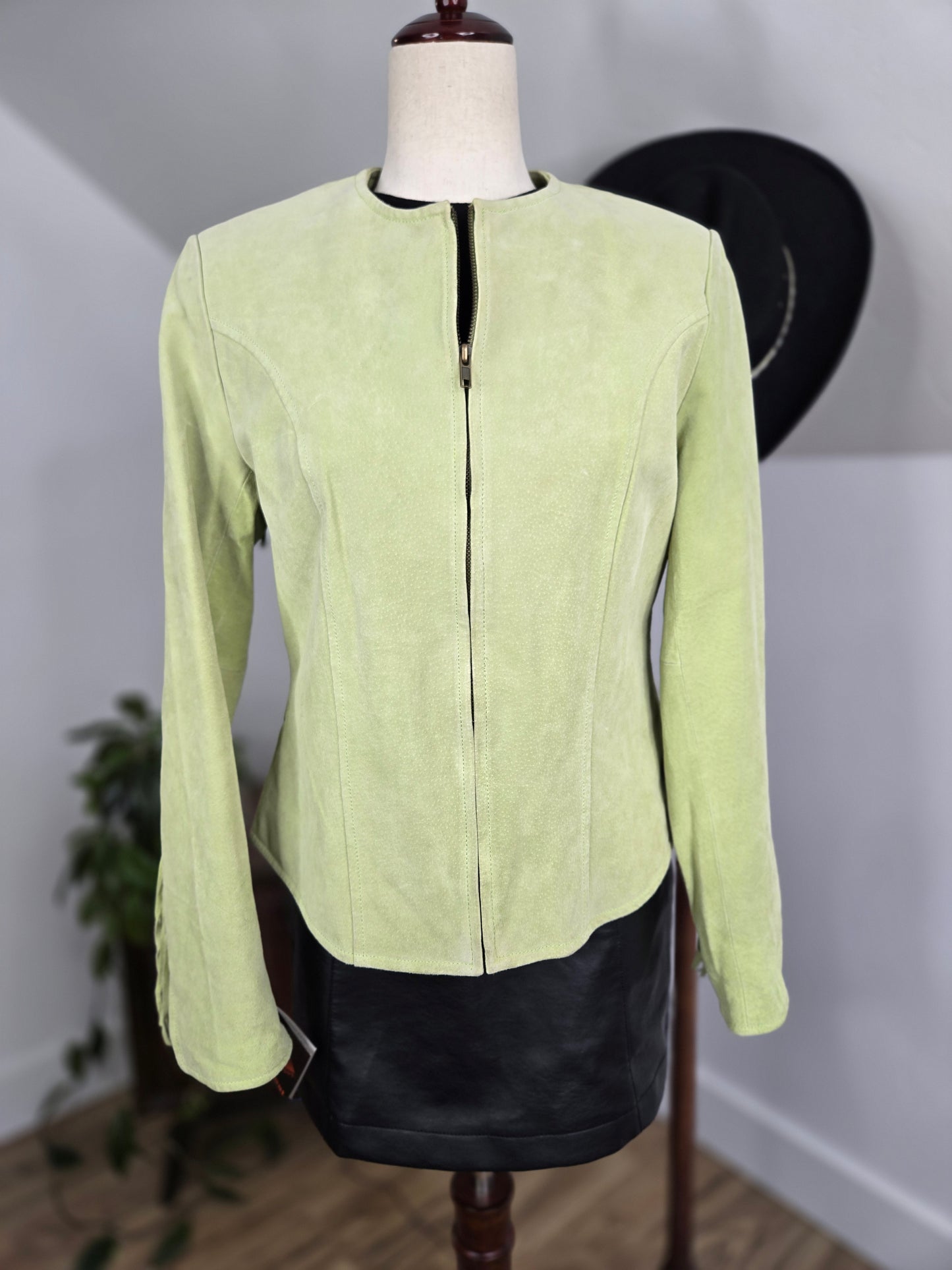 Deadstock Lime Green Suede Leather Fringe Jacket - Meidum