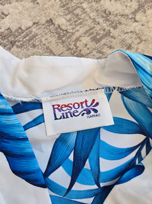 Resort Line White and Blue Hawaiian Caftan with Waist Tie - large