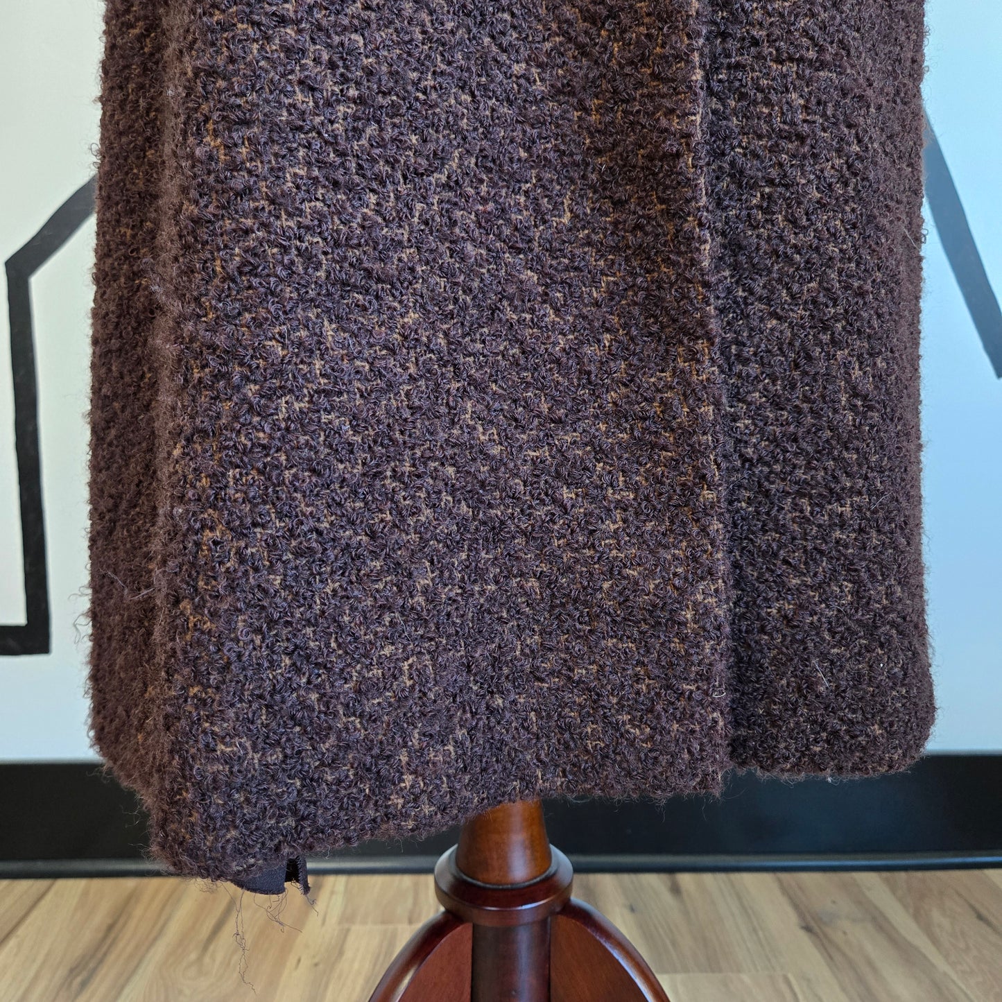 Vintage 1950s Union Made Curly Wool Peacoat with Brown Fur Collar - Large