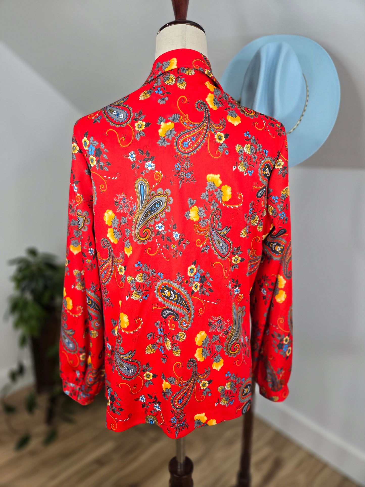 Ro-Vel of California Vintage 70s Red Paisley and Floral Print Top - large