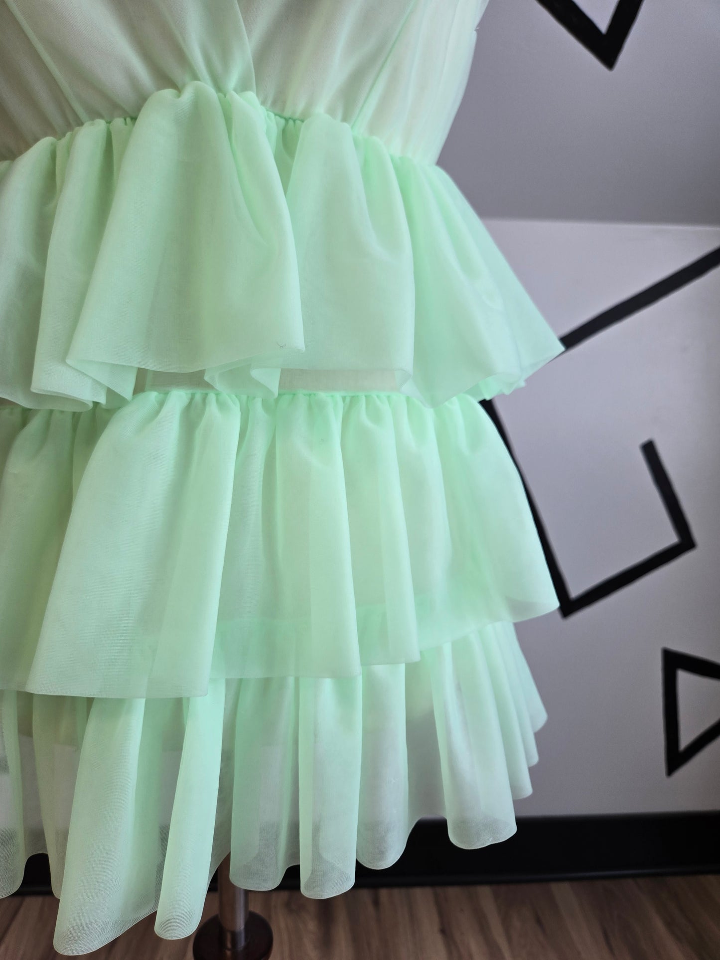 Vintage Lime Green Layered Ruffle Negligee - small