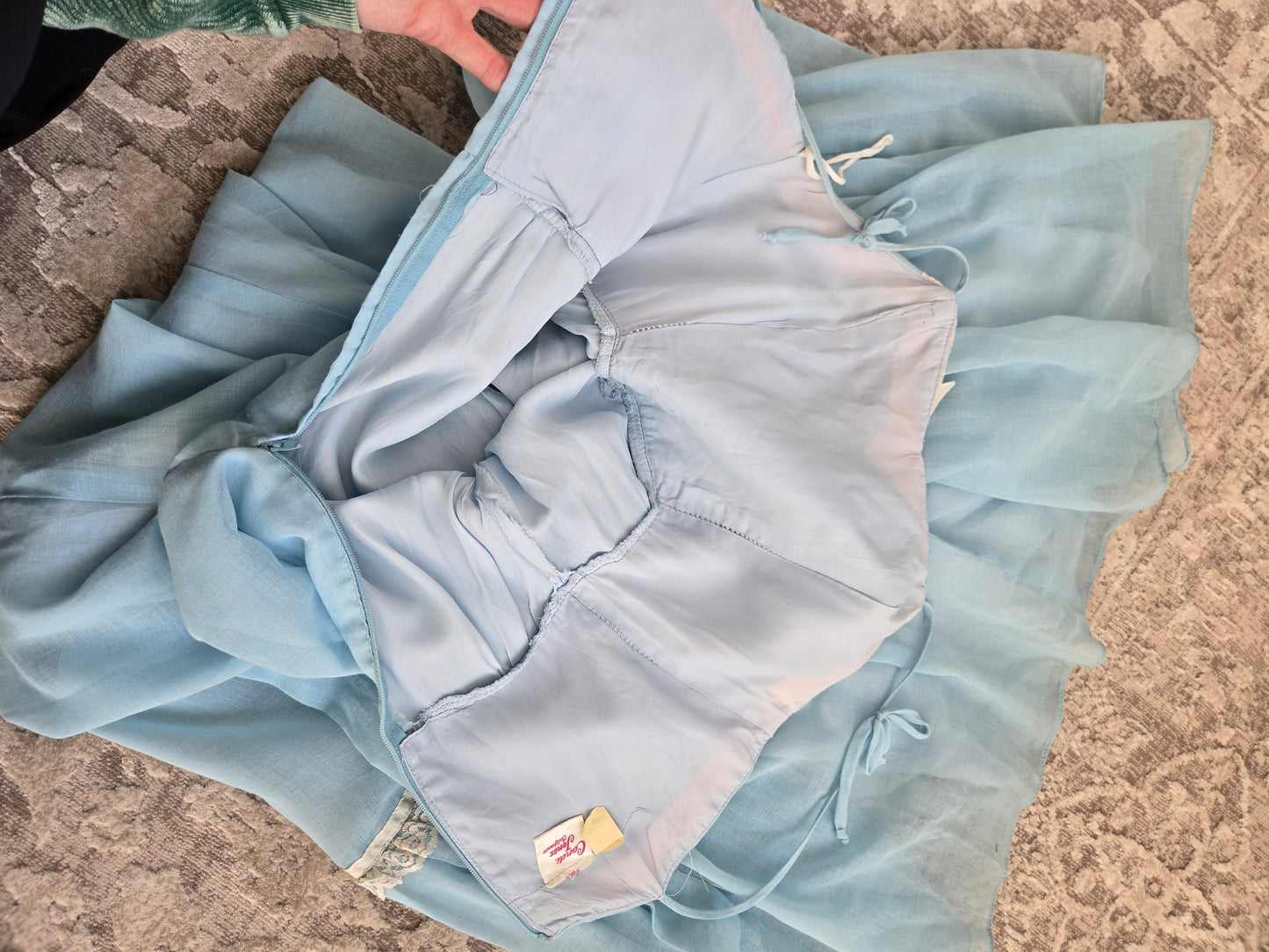 Candi Jones California Vintage 70s Baby Blue Lace Bib Prairie Dress - XS