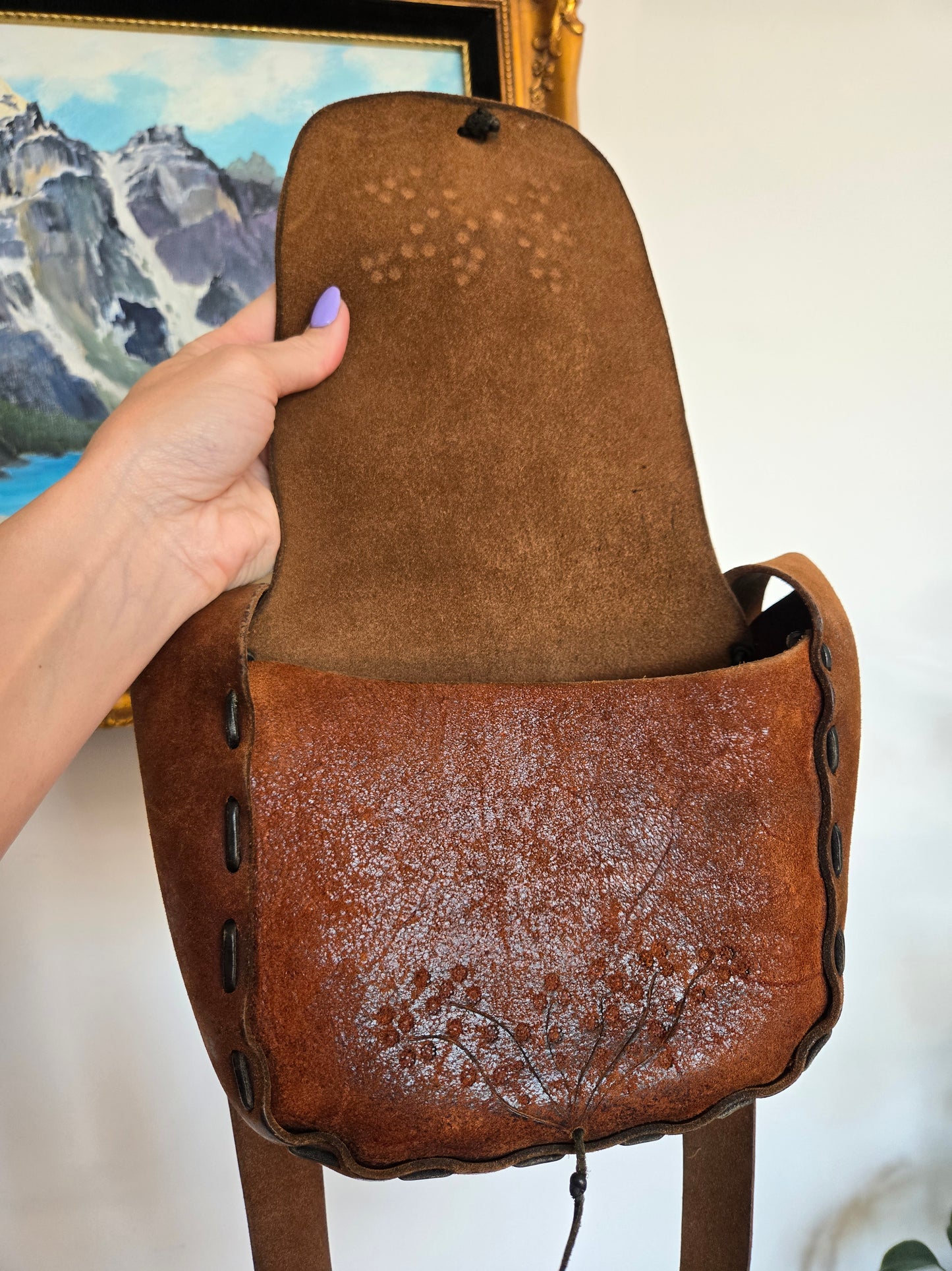 Vintage Hand Made Thick Suede Saddle Leather Bag