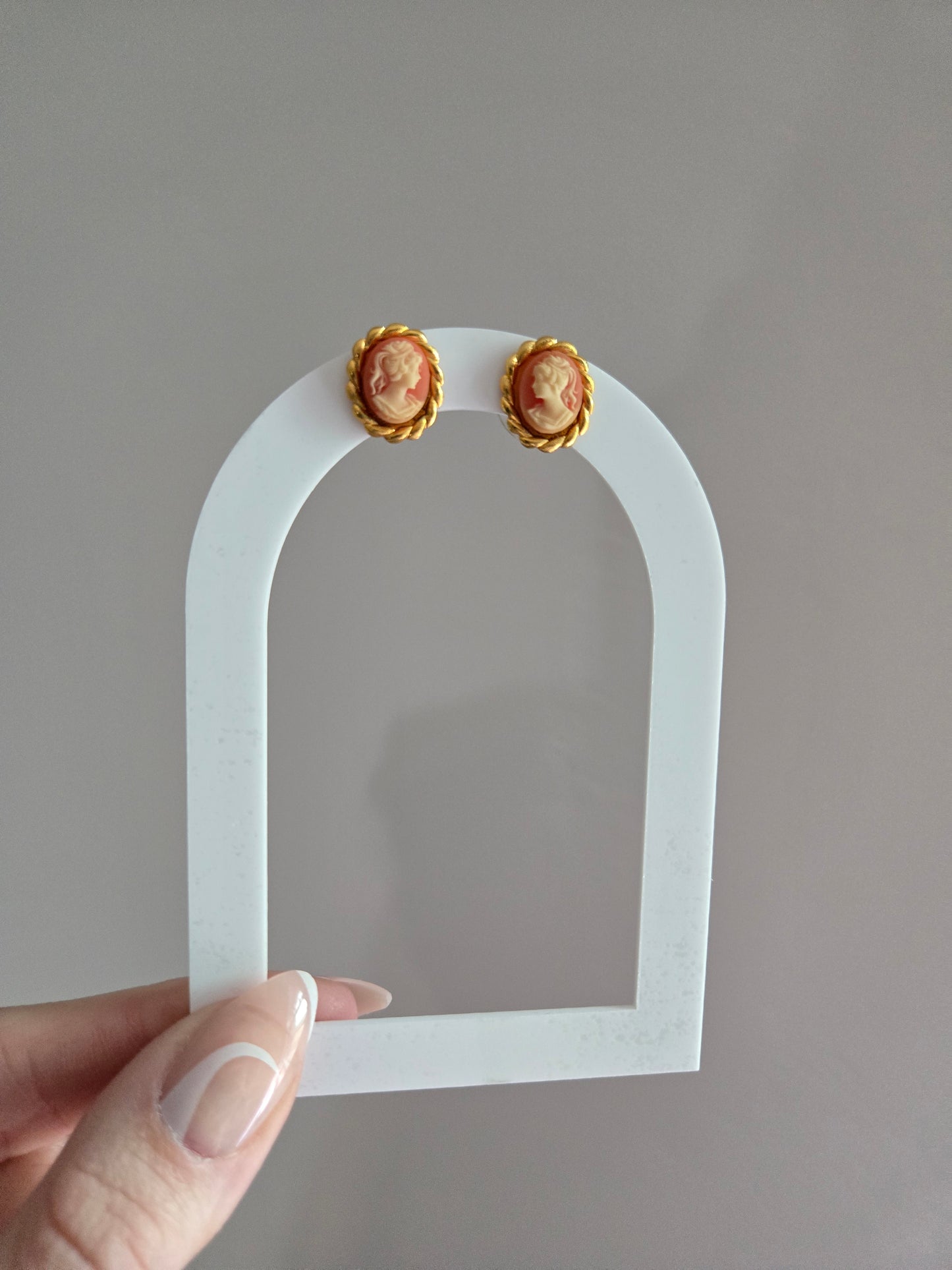 Vintage Cameo Dust Red and Ivory Earrings - Post Back
