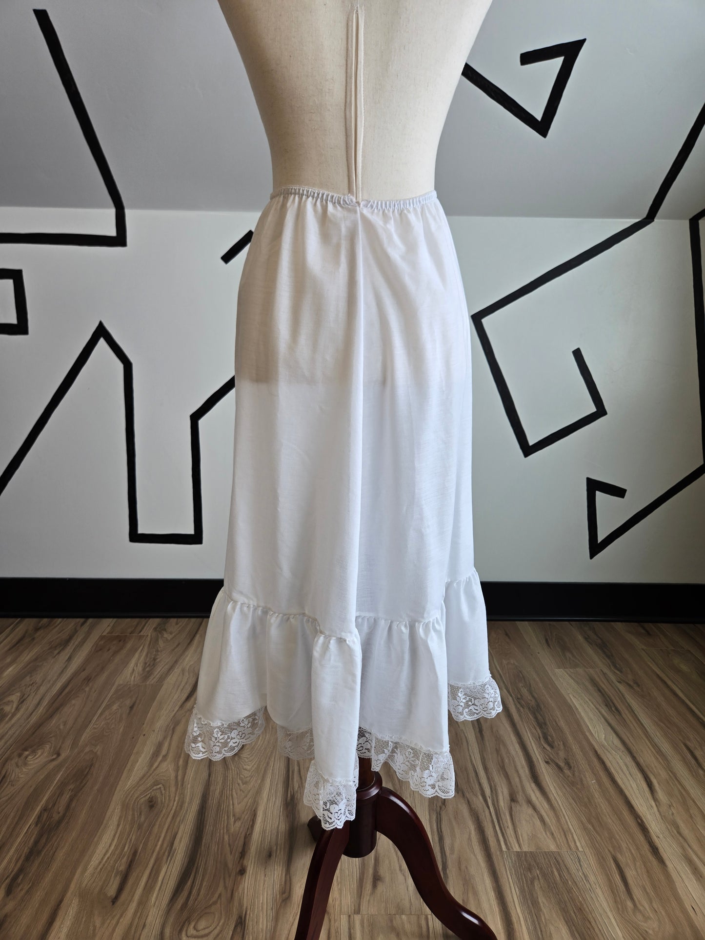 Vintage Edwardian Style Longer White Cotton Blend Muslin Petticoat - small