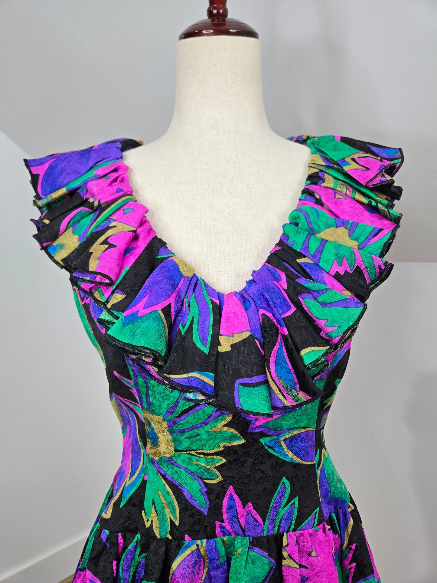 Morton Myles Vintage 1980s Silk Floral Dress - Small