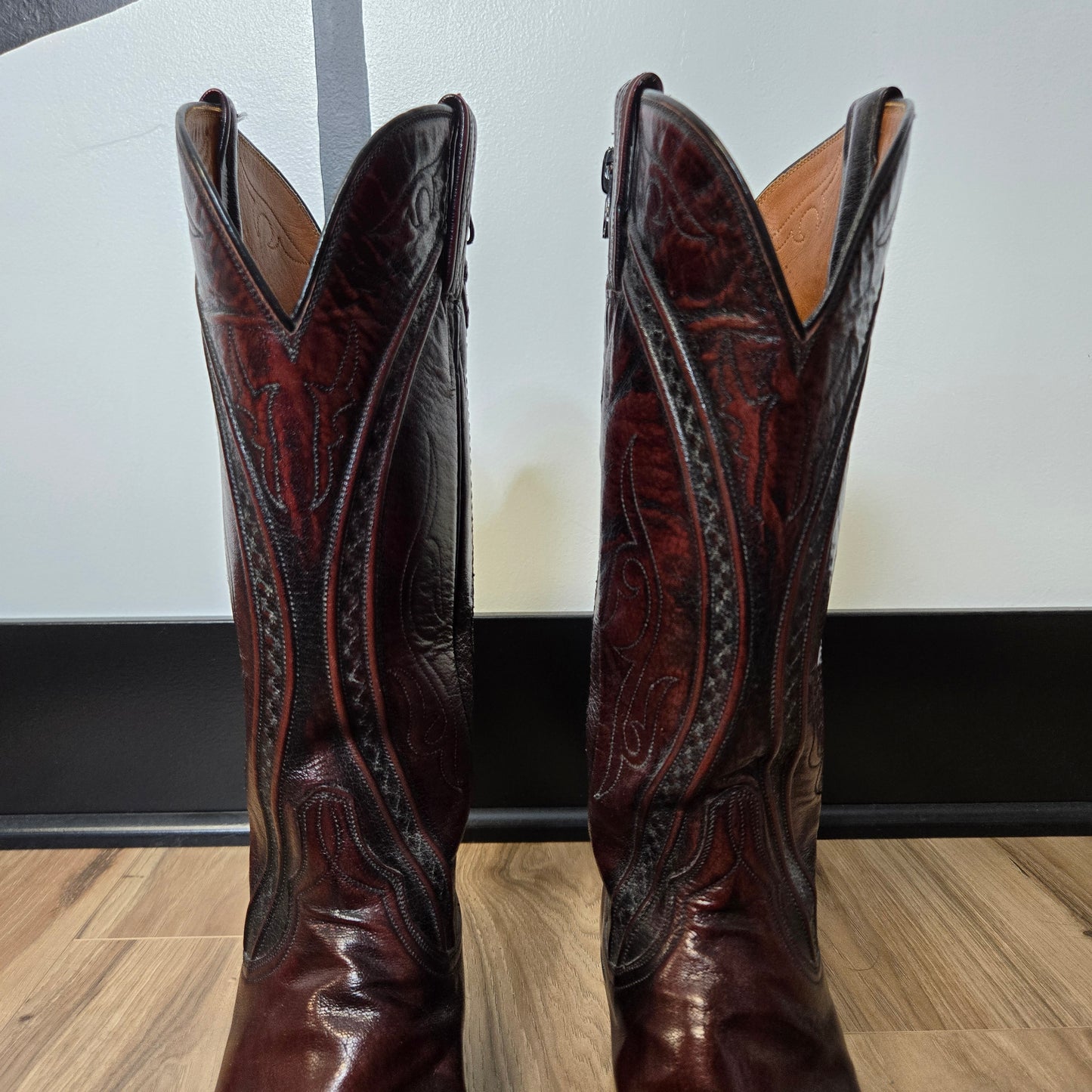 Lucchese San Antonio Black Cherry Leather Western Boots - Size 9 (womens)