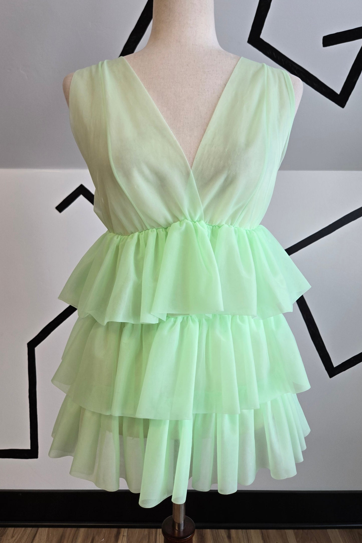 Vintage Lime Green Layered Ruffle Negligee - small