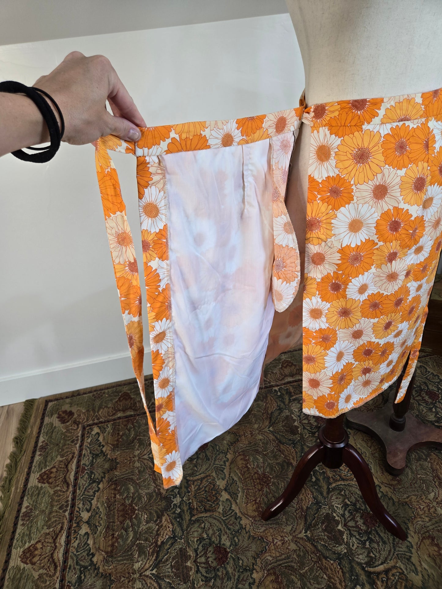 Vintage Orange Cotton Flower Power Wrap Skirt - S/M