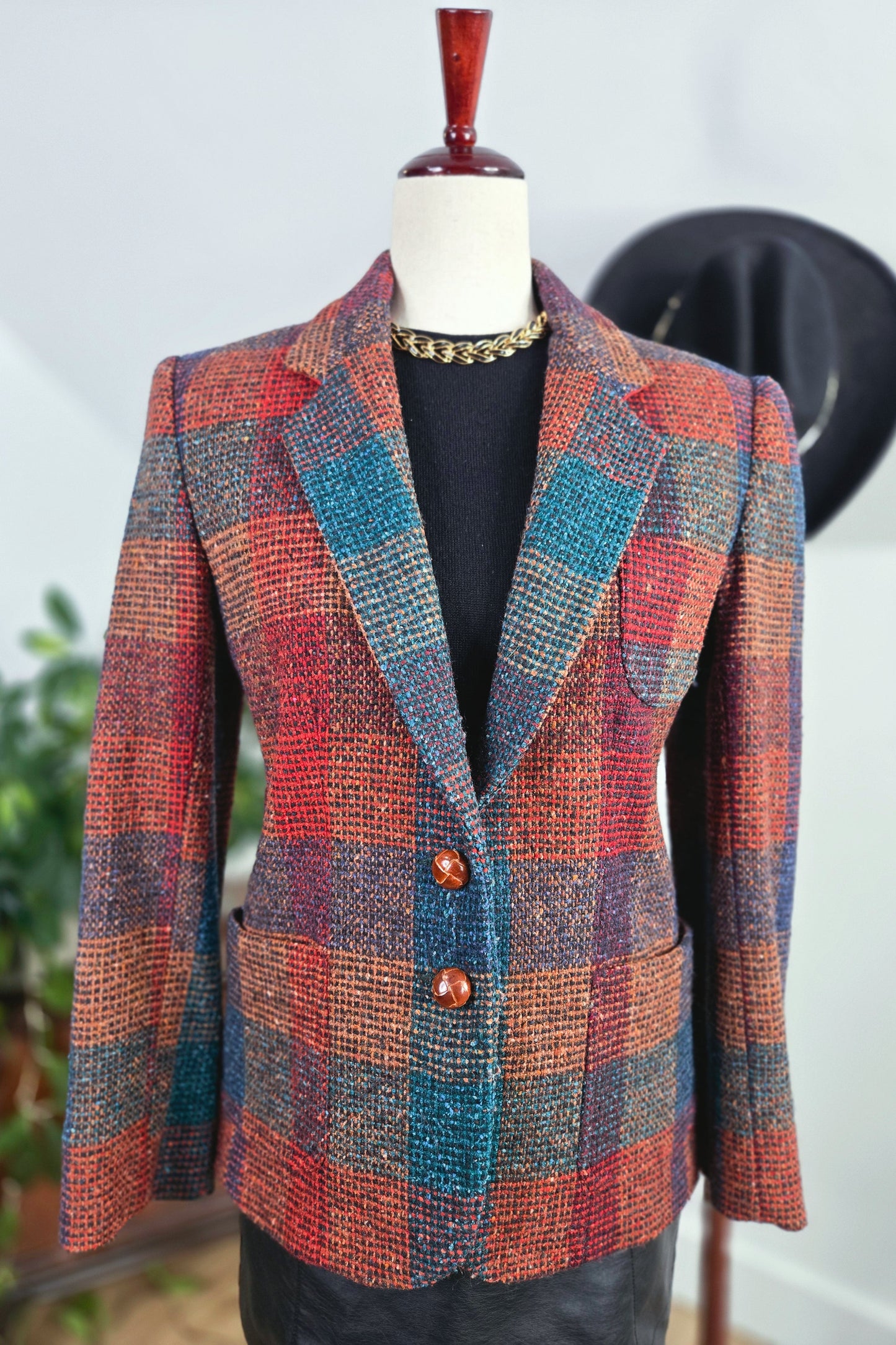 Liz Claiborne Vintage Union Tag Colorful Plaid Wool Blazer - small