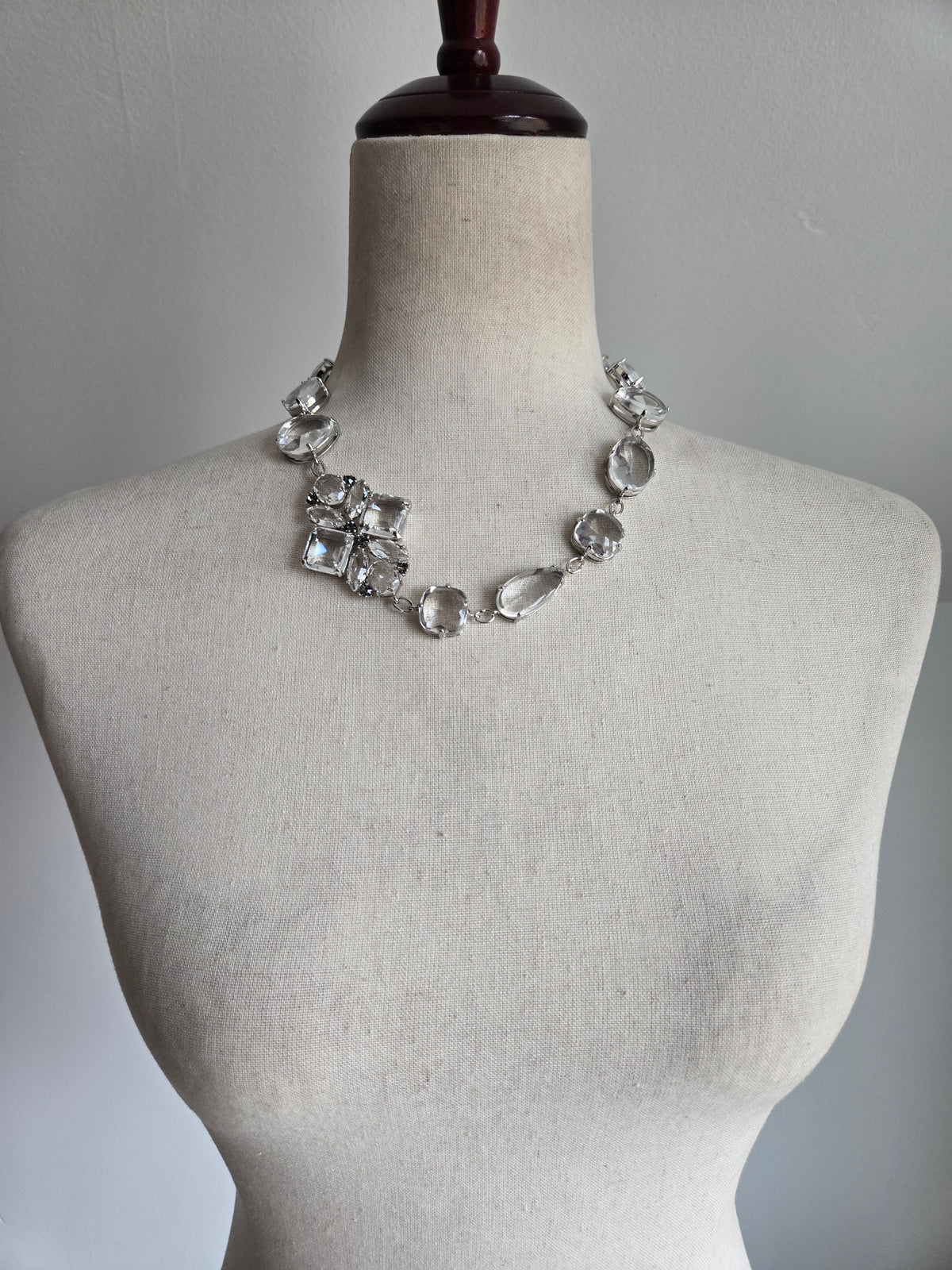 Art Deco Clear Glass High End Statement Necklace