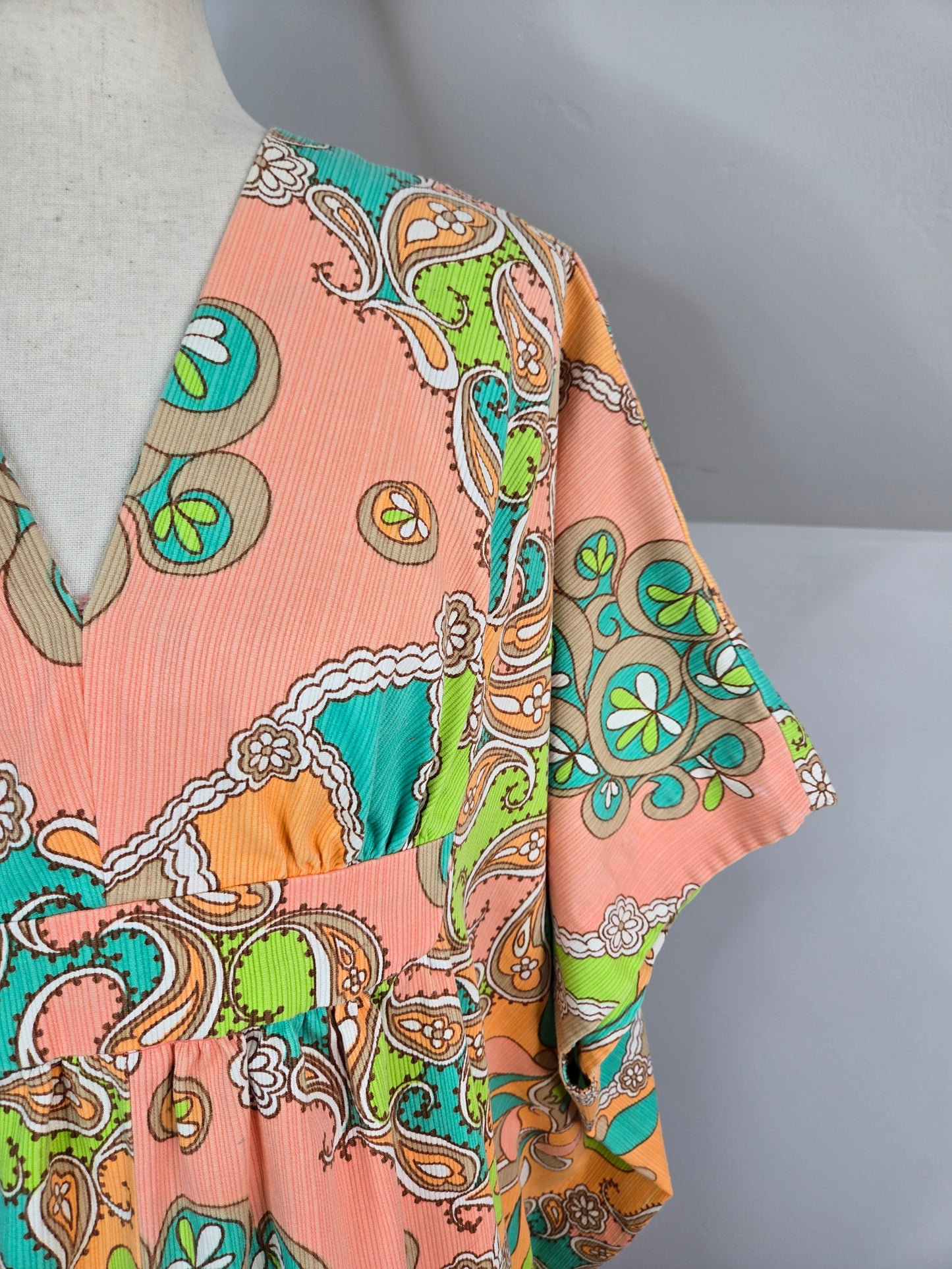 Neon and Pastel Psychedelic Print 1960s Kaftan - OS