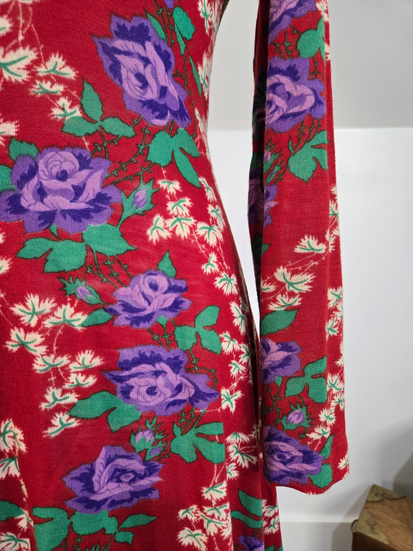 Vintage 70s Red Floral Psychedelic Print Maxi Dress - Small