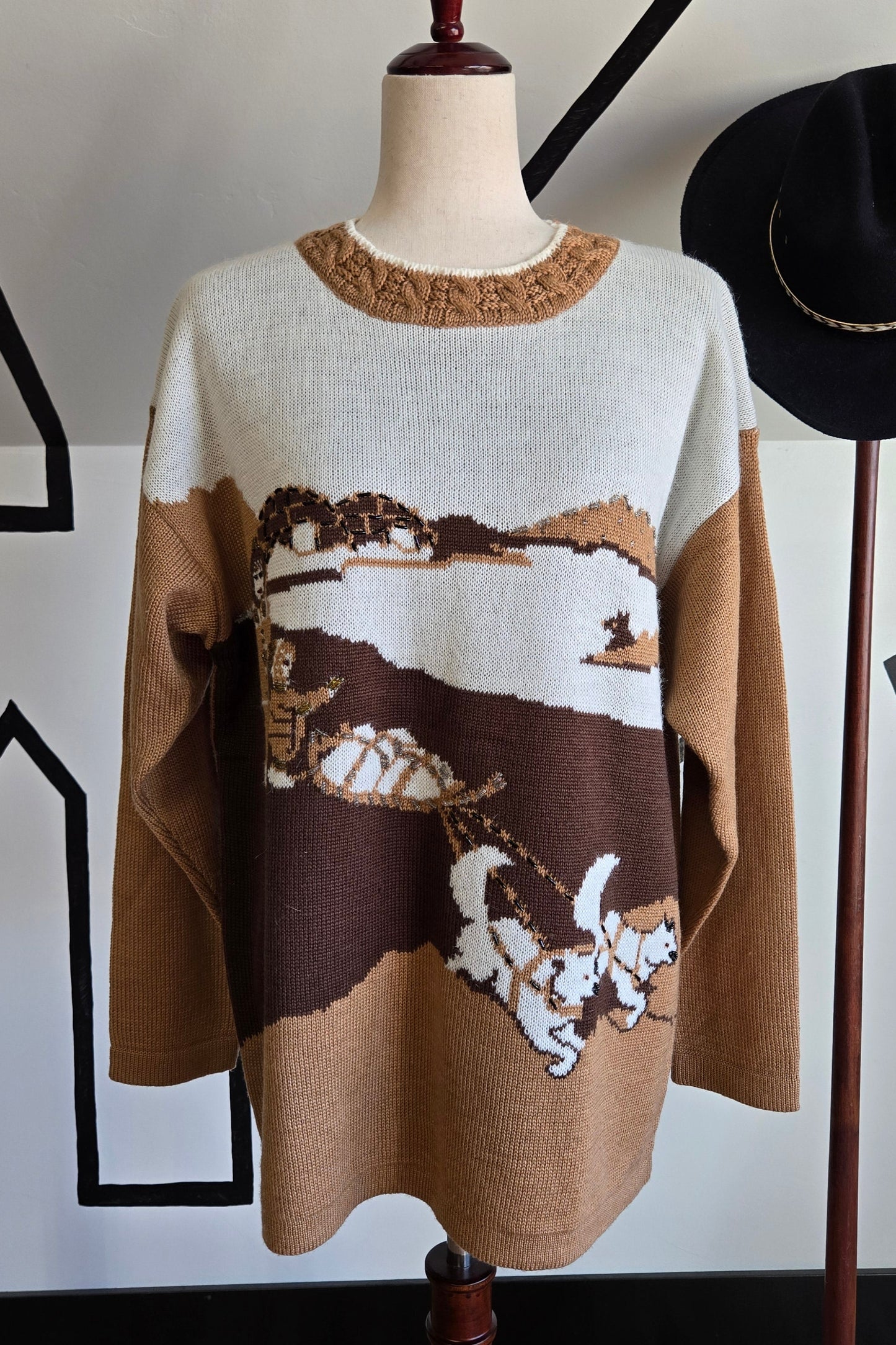 Star Star Vintage Dog Sled Winter Scene Sweater - large
