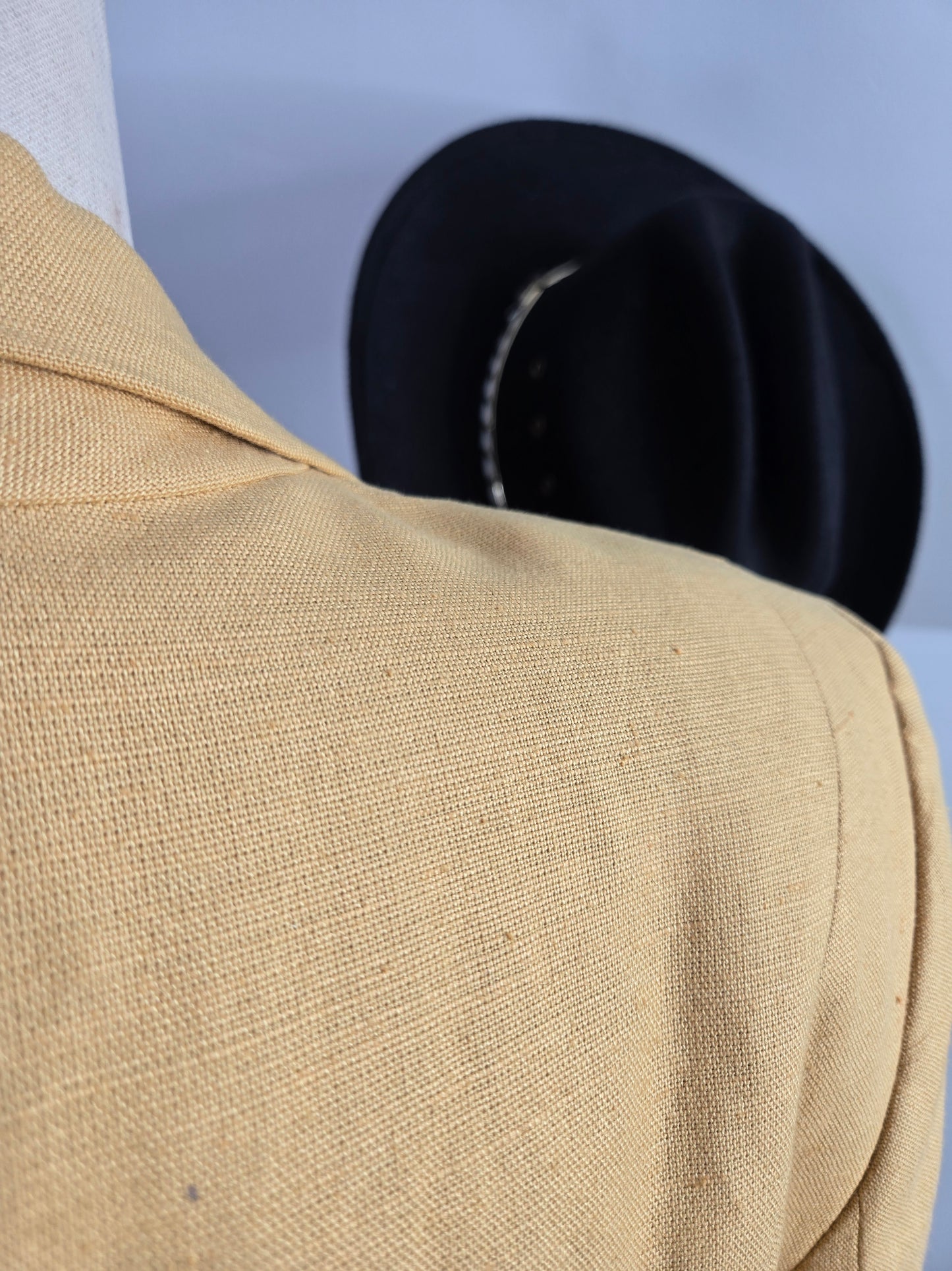 Moschery Vintage Mustard Yellow Linen Peplum Back Blazer - medium