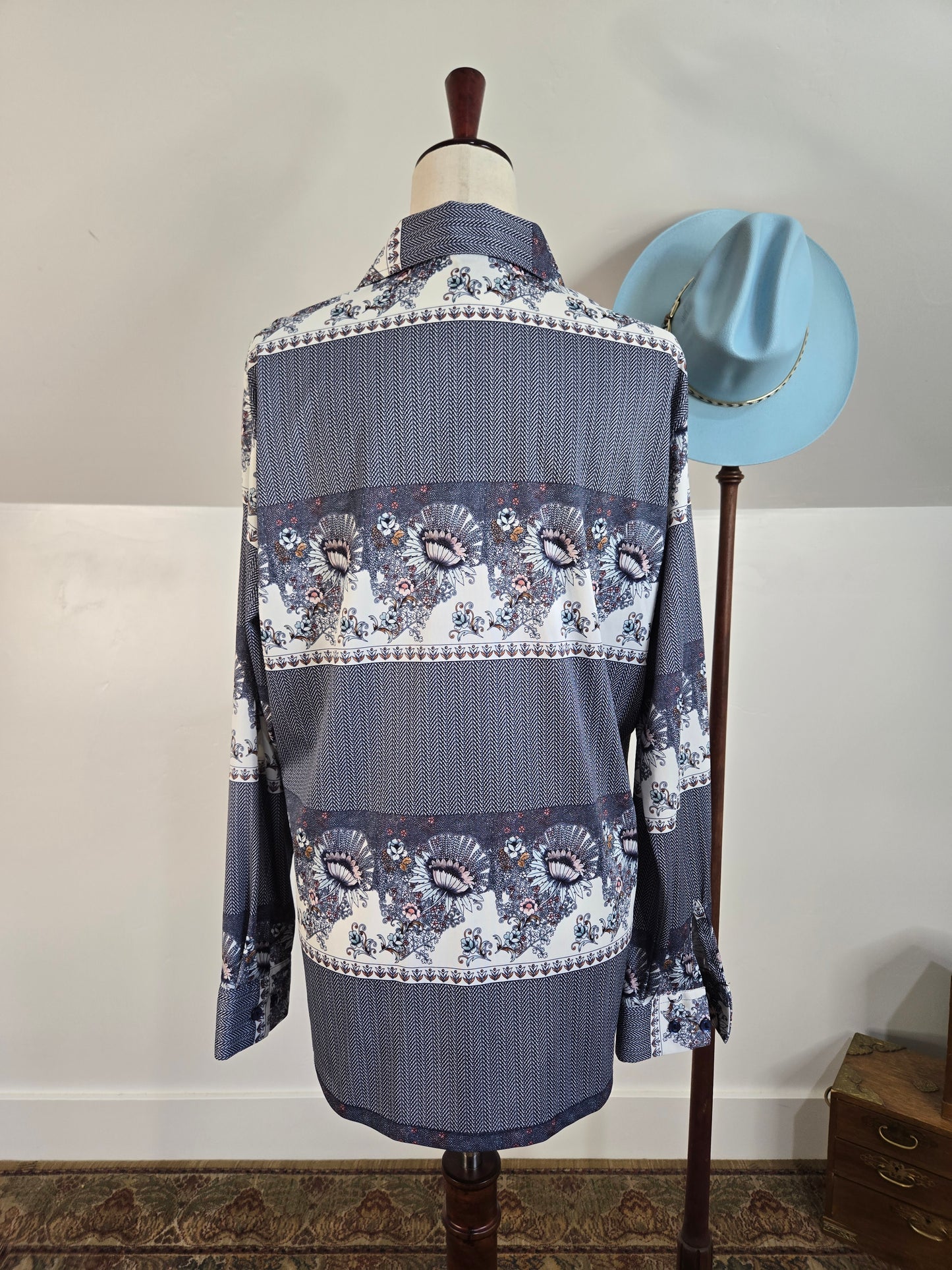 Joel Vintage 70s Navy Print Top - large