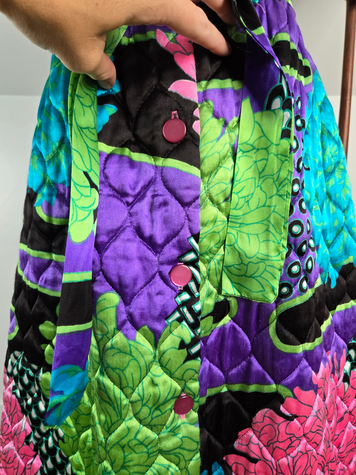 Penney's Loungewear Vintage 70s Dayglo Quilted Skirt - S/M/L