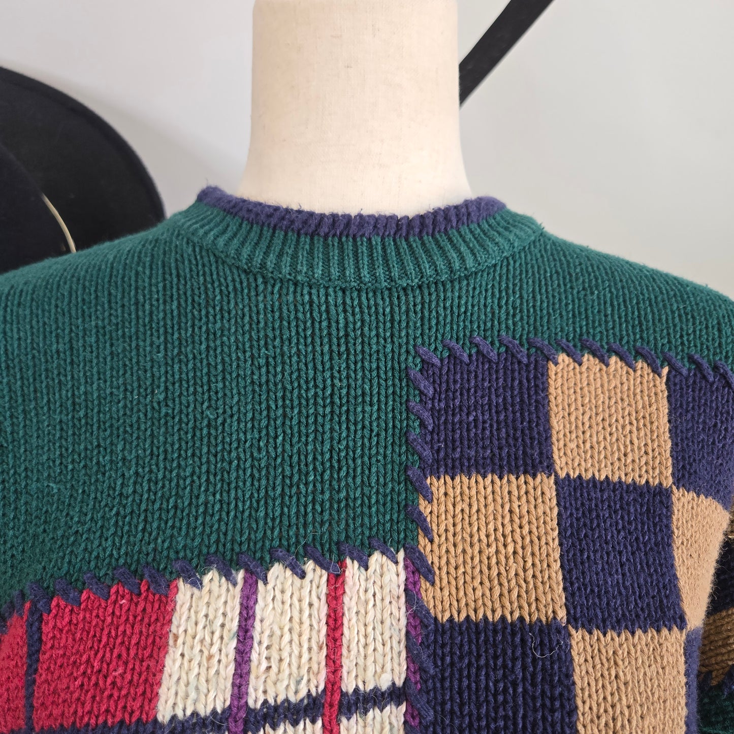 English Sports Shop Bermuda Vintage Plaid Patchwork Sweater - large