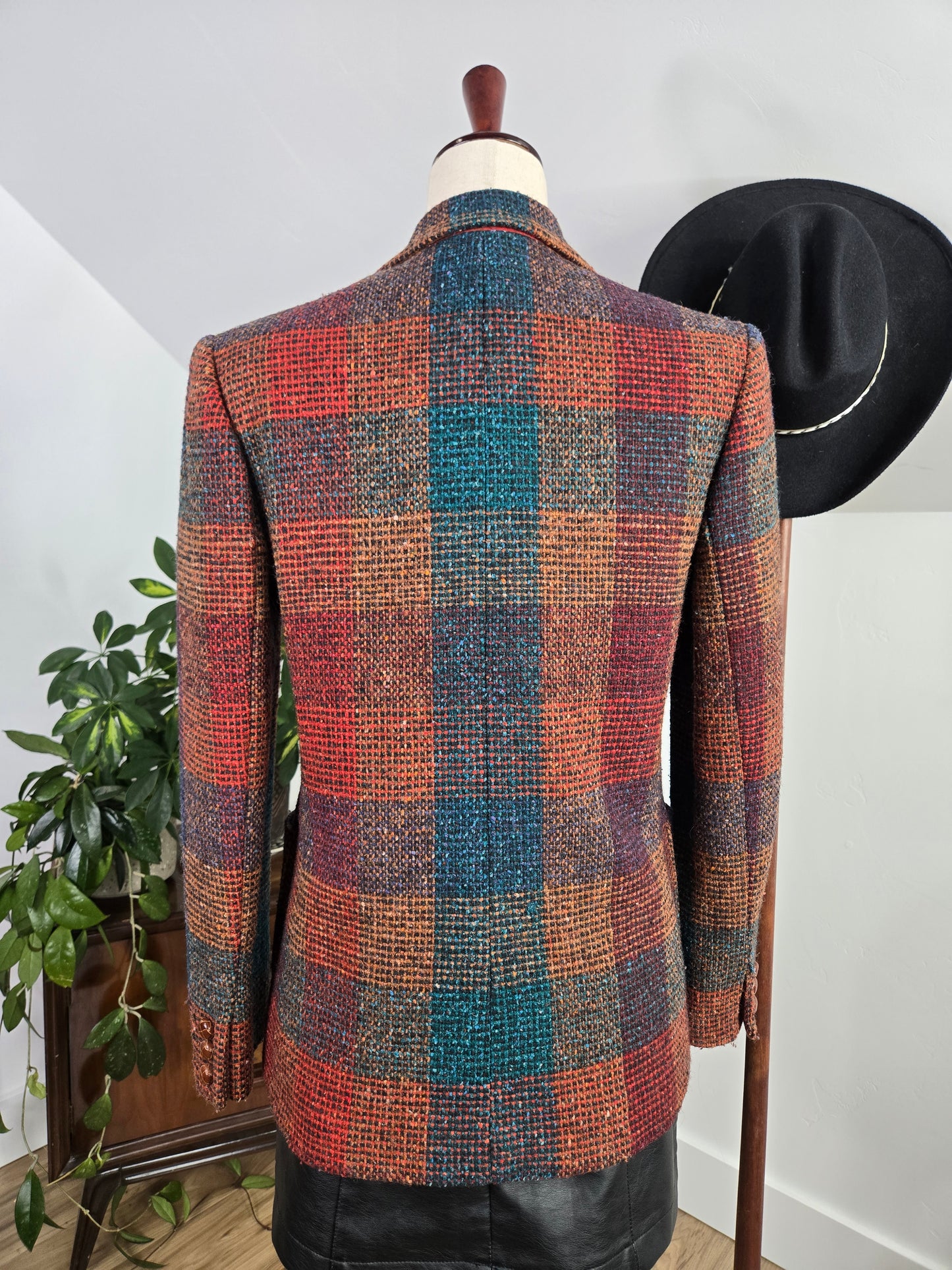 Liz Claiborne Vintage Union Tag Colorful Plaid Wool Blazer - small