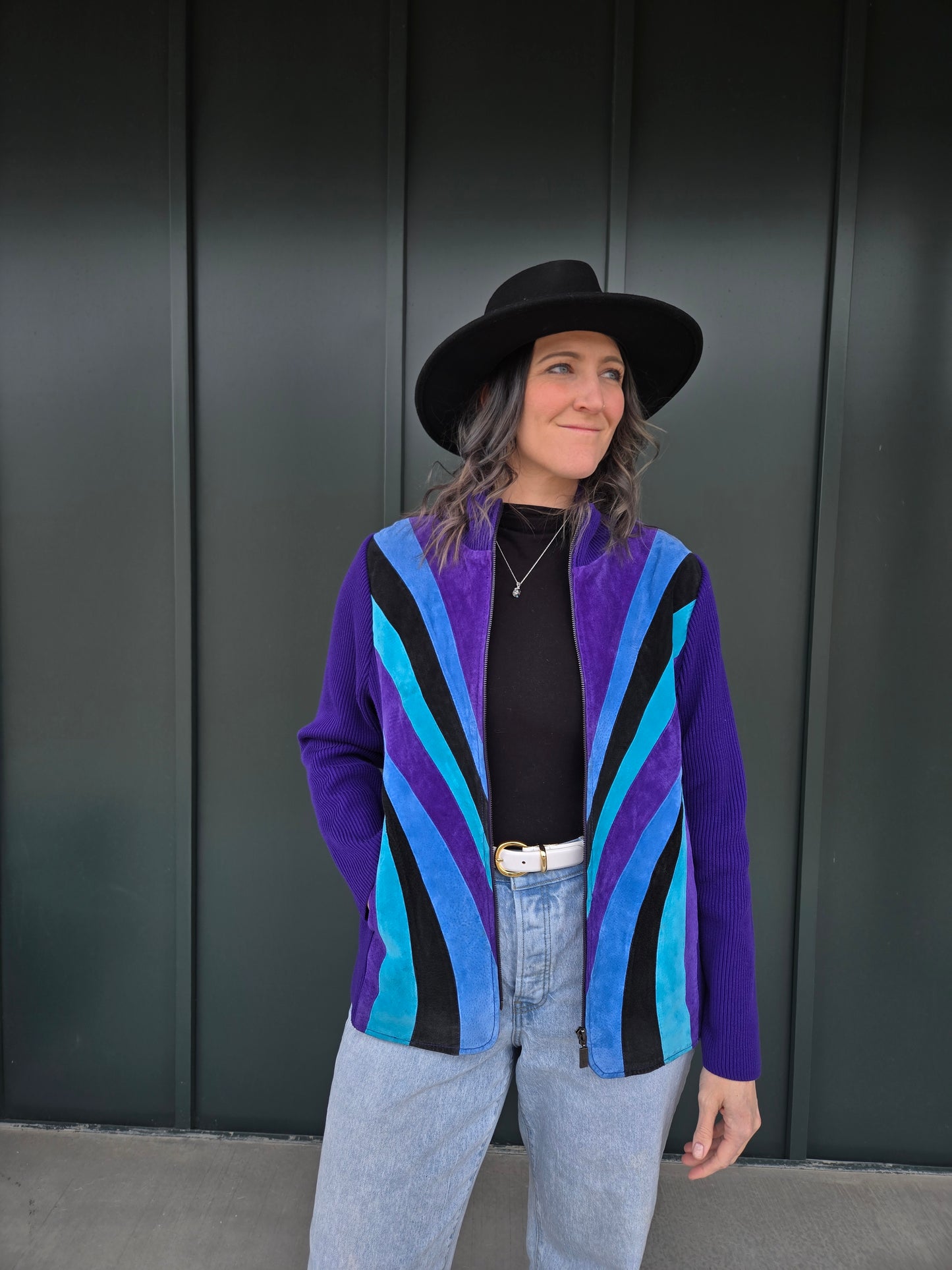 Bob Mackie Vintage Retro Patchwork Purple Leather Jacket - large