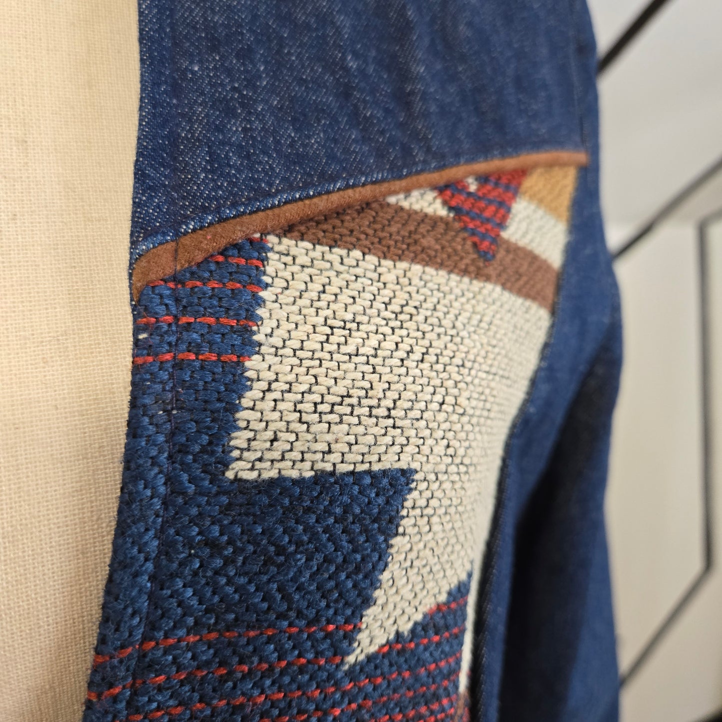 Pioneer Wear Vintage 80s Denim and Tapestry Crop Jacket - Large