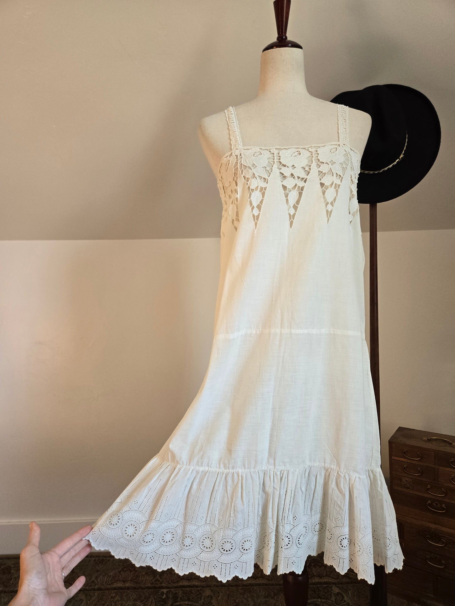 Vintage White Delicate Cotton Lace Slip Dress - small