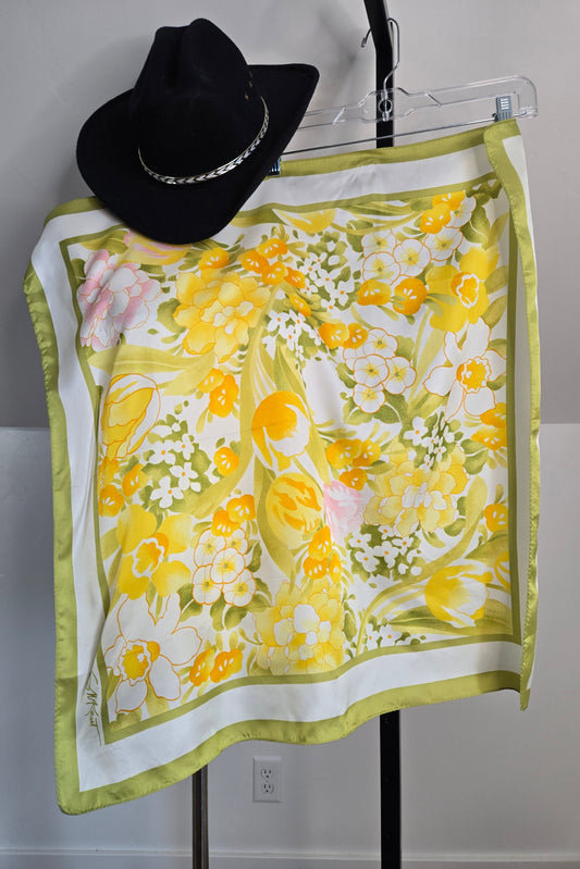 Vintage Avon Bright Yellow Floral Scarf Artist Signed