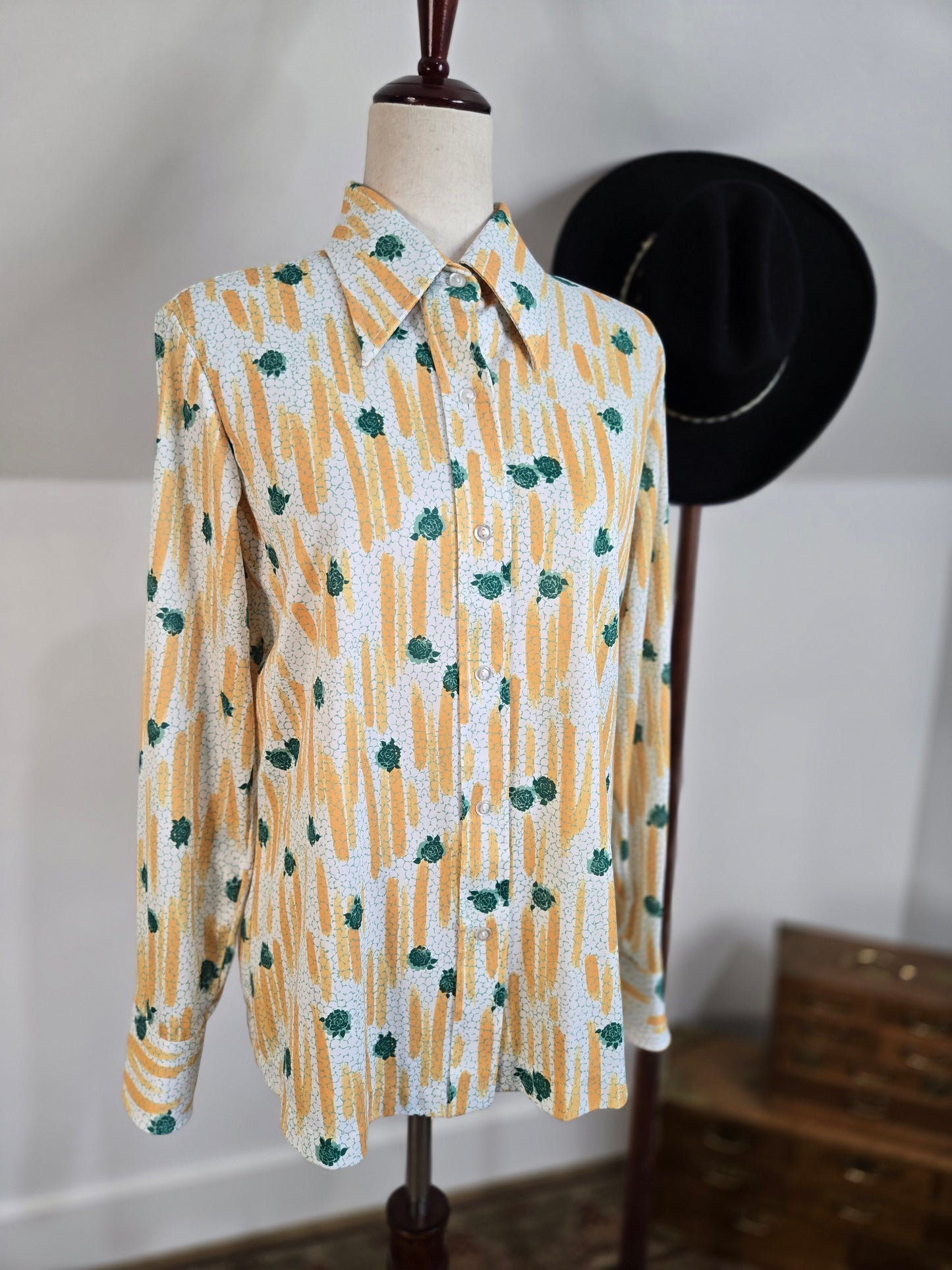 Sears Vintage 70s Nylon Floral Print Shirt - large