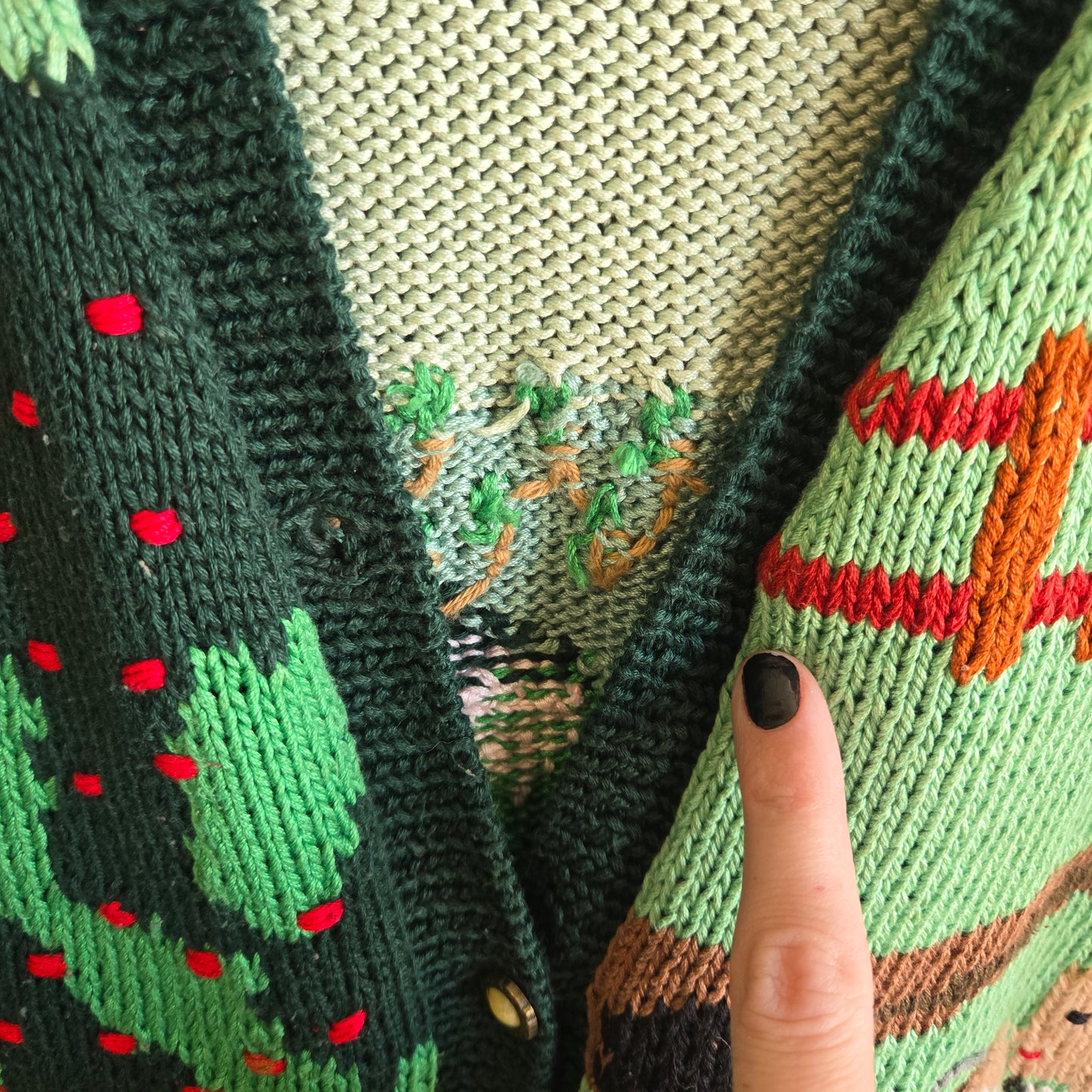 Rare Berek New York Hand Knit by Marta D in 1992 Harvest Scene Cotton Cardigan Made in Uruguay - large