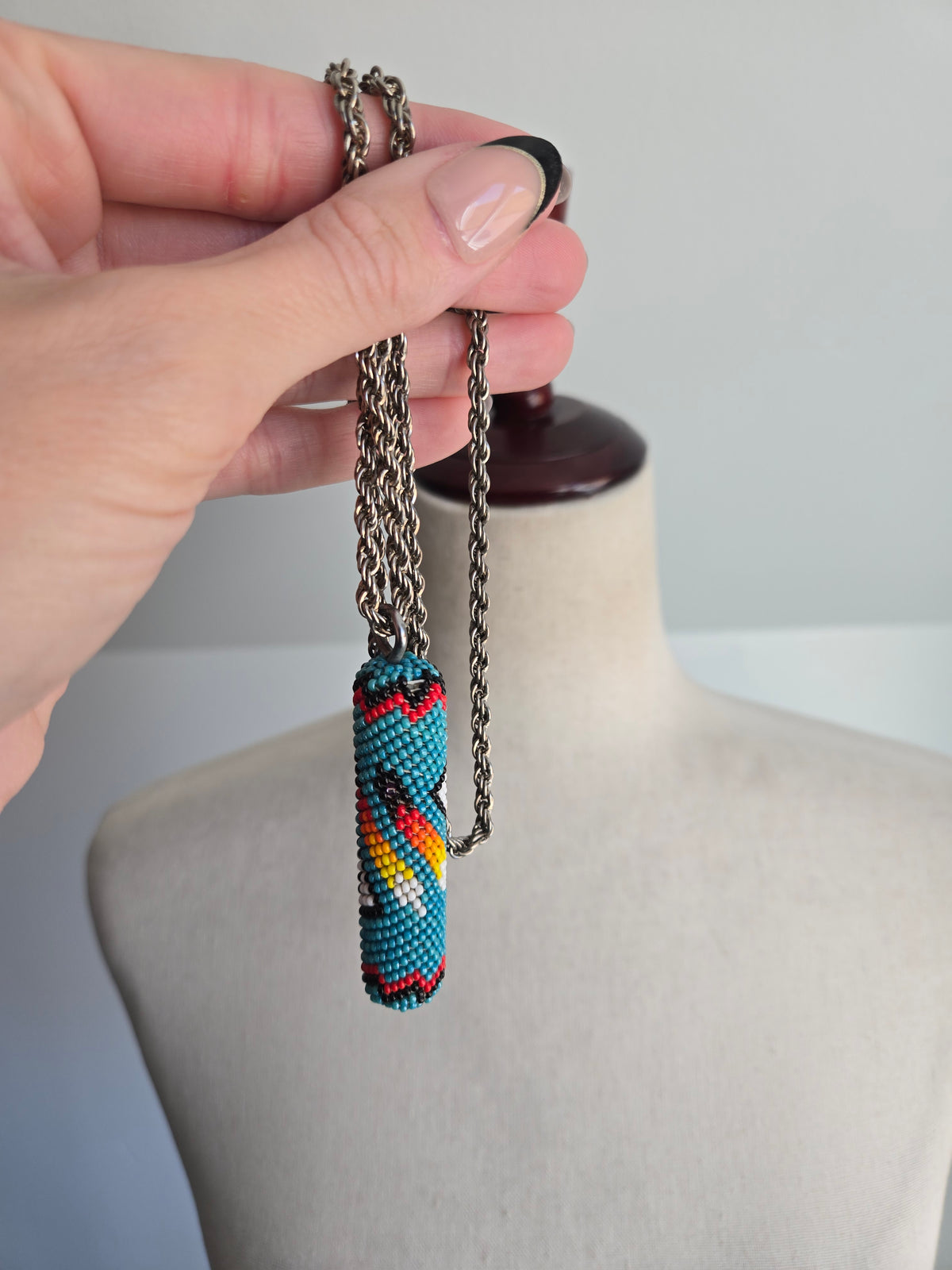 Native American Hand Beaded Pendant Necklace