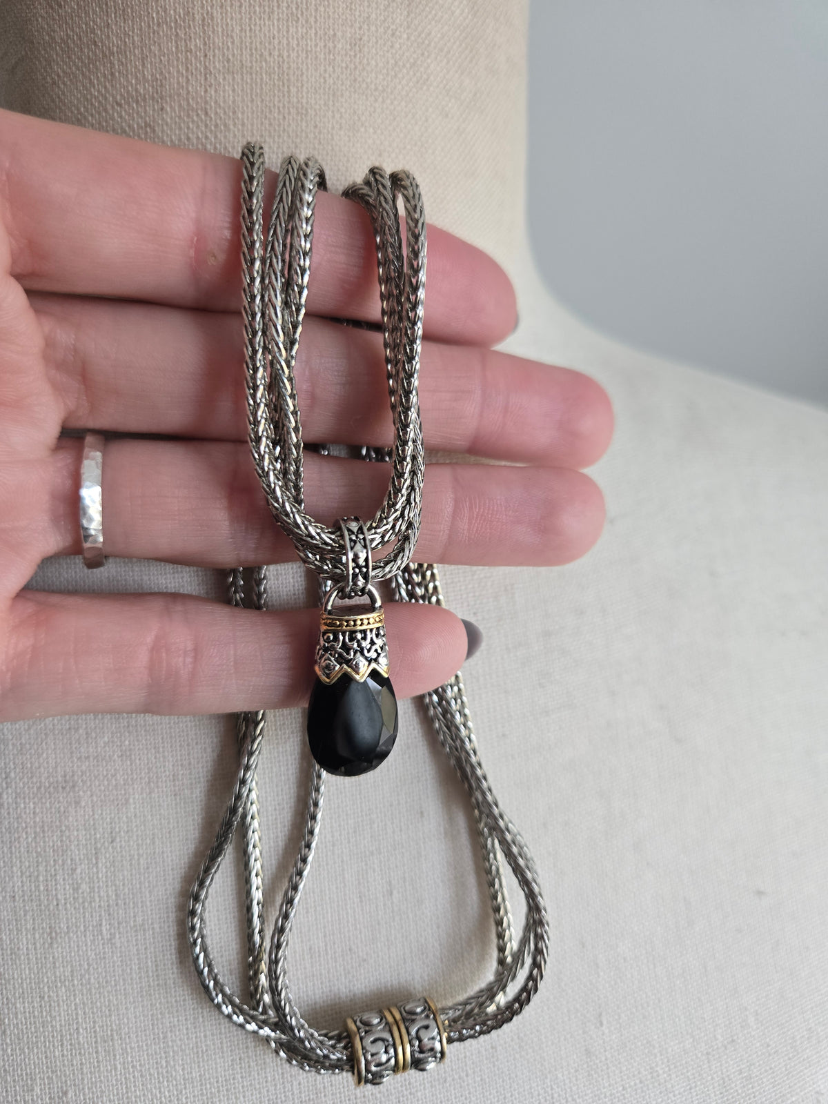 Premier Designs Silver Necklace with Black Glass Bead Drop
