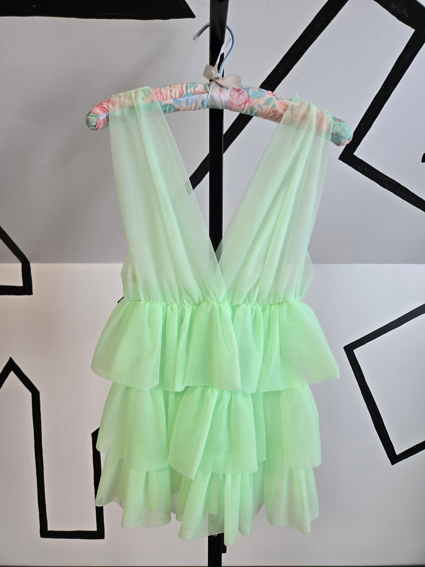 Vintage Lime Green Layered Ruffle Negligee - small